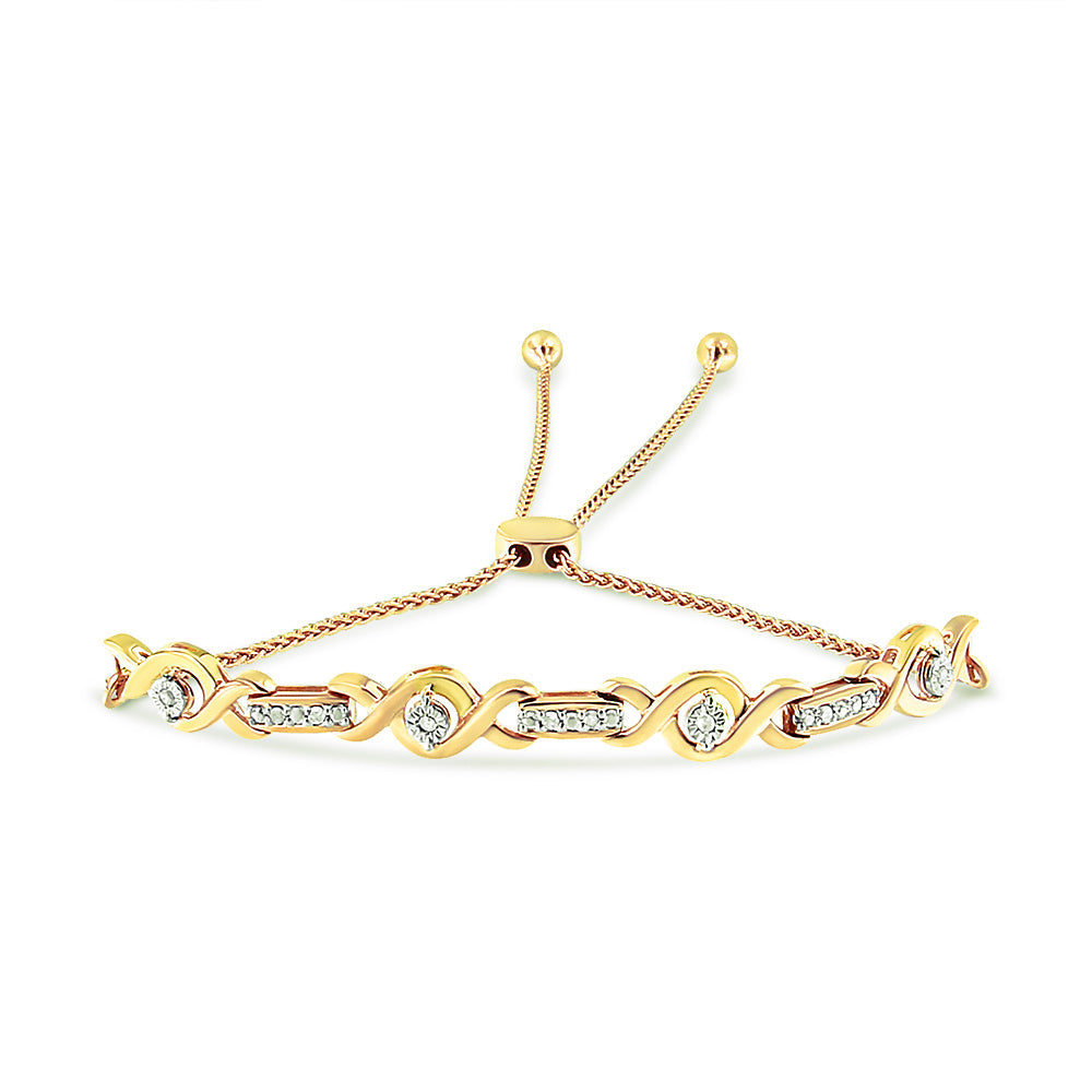 14K Yellow Gold Plated .925 Sterling Silver Channel Set Diamond Accent Twist 4â€-10†Adjustable Bolo Bracelet (I-J Color, I3 Clarity)