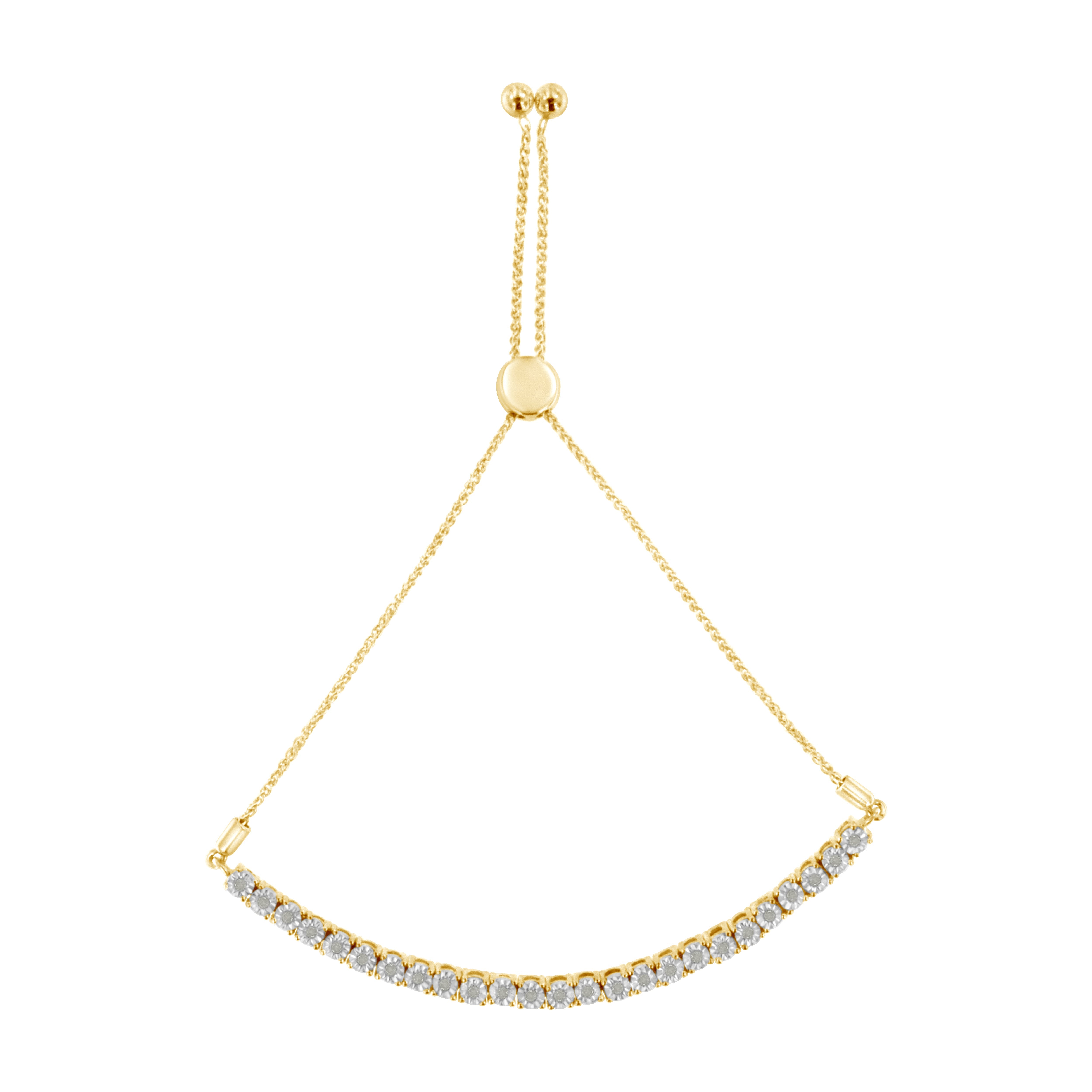 10K Yellow Gold over .925 Sterling Silver 1/4 Cttw Miracle-Set Diamond 4â€-10†Adjustable Bolo Tennis Bracelet (I-J Color, I3 Clarity)