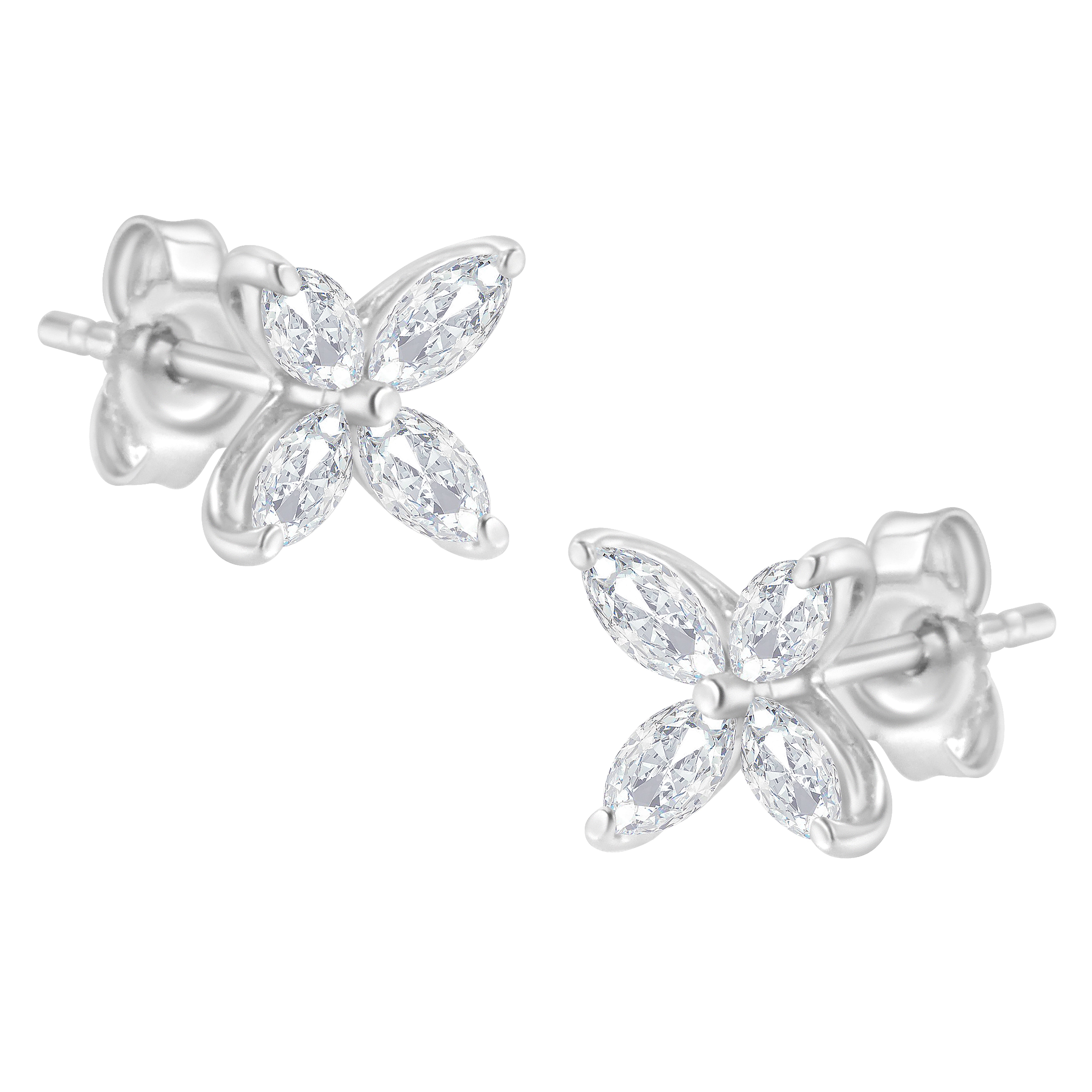 14K White Gold 1/2 Cttw Marquise Diamond 8 Stone Floral Leaf Stud Earrings (H-I Color, SI1-SI2 Clarity)