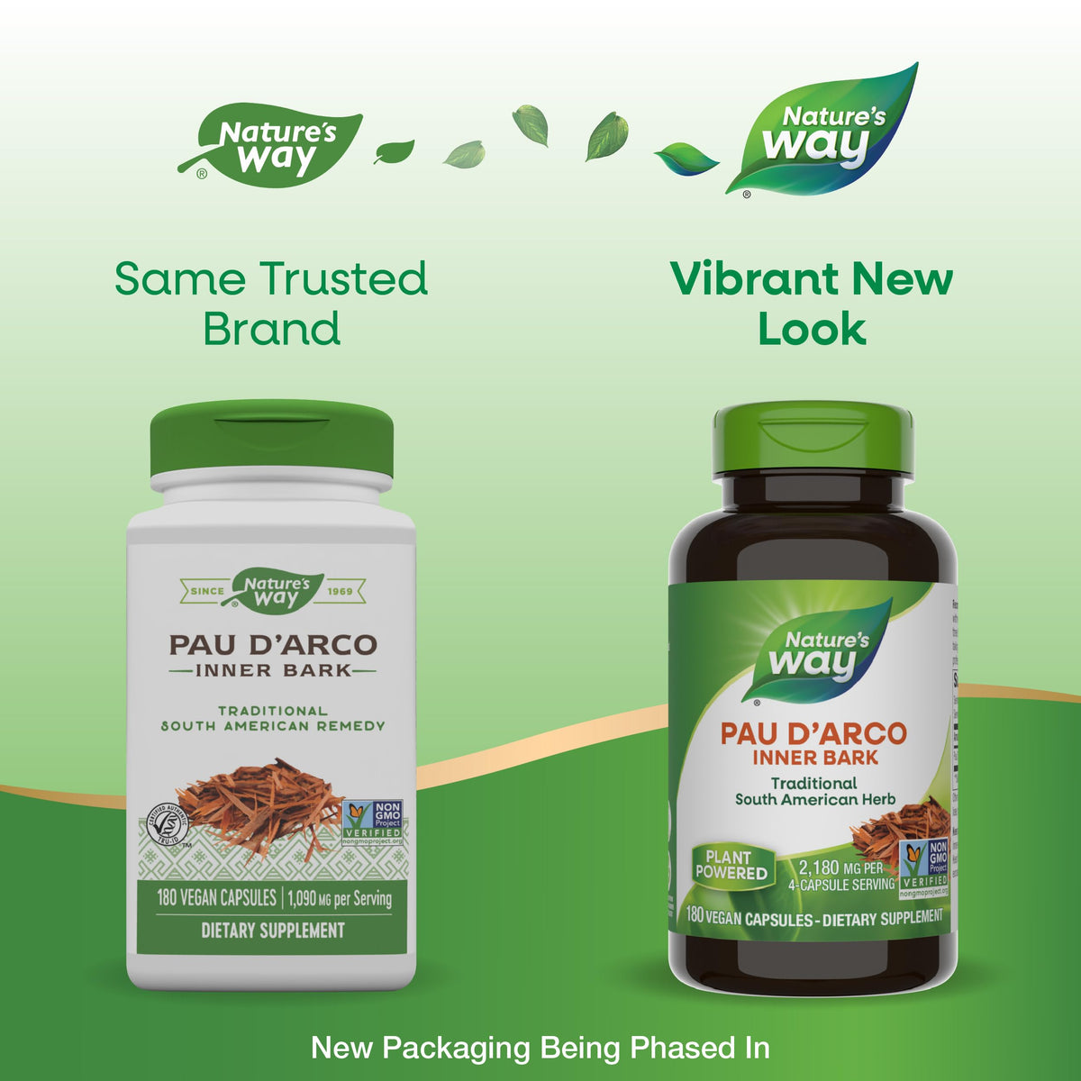 Nature's Way Pau d'Arco Inner Bark, Traditional South American Herb, 2,180 mg per 4-Capsule Serving, Non-GMO Project Verified, 180 Capsules (Packaging May Vary)