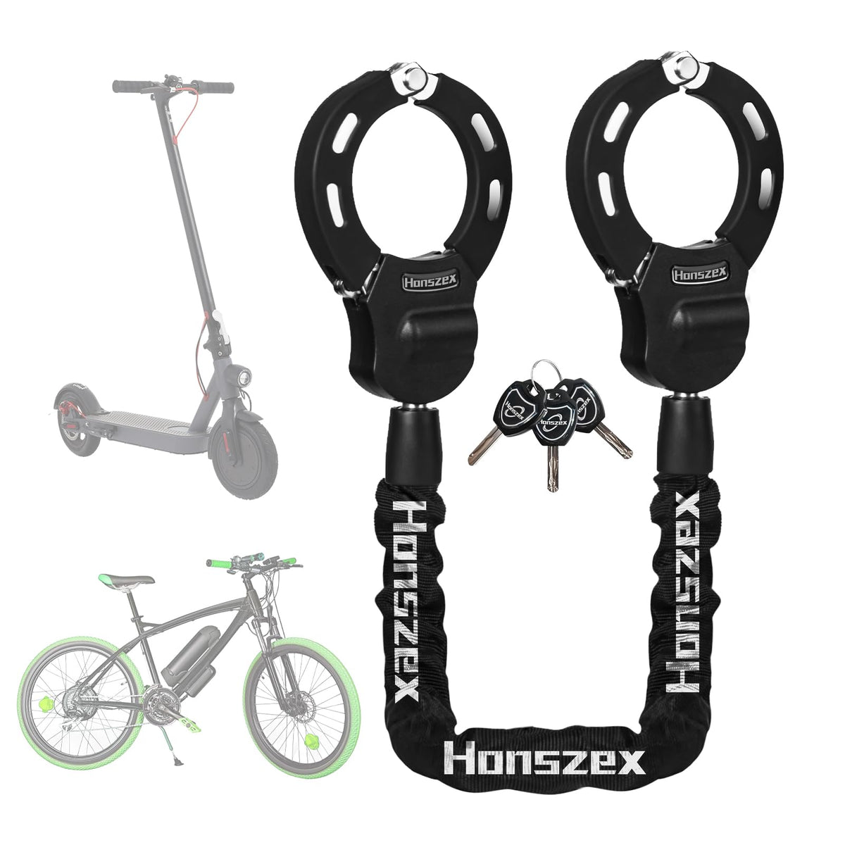 Honszex Scooter Lock, Bike Locks High Security with Key, 36.22inch Multi-Color Heavy Duty Bike Lock Chain, Accessories for e-Bikes & e-Scooters, Lock for Bicycle, E-Bike, Electric Scooter