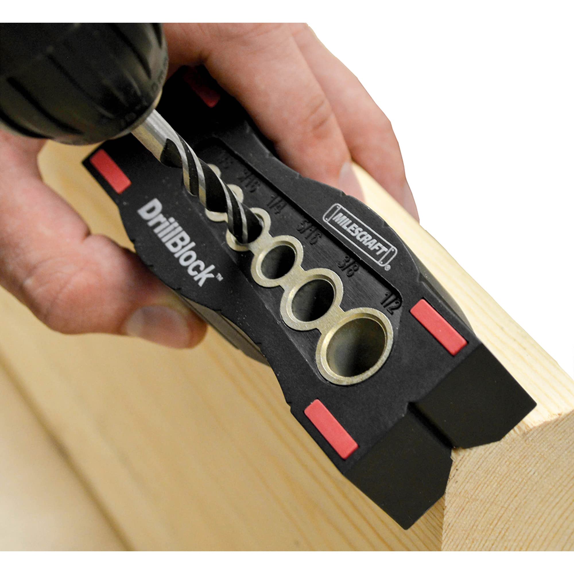 Milescraft 1312 Drill Block - Handheld Drilling Guide, Drilling Jig with Drill Guides for 6 of the Most Common Drill Bit Sizes, Precision Drilling Tool Accessory
