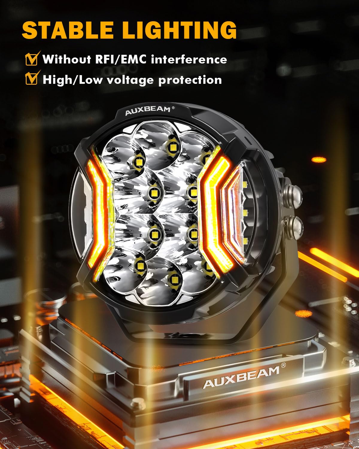 Auxbeam 5In V-Ultra Series 172W LED Light Pods, Offroad Round Driving Light with Amber DRL, 270° Wide Range Super Bright Side Shooter White Hyper Spot Beam Universal Lights with Black Cover-2PCS