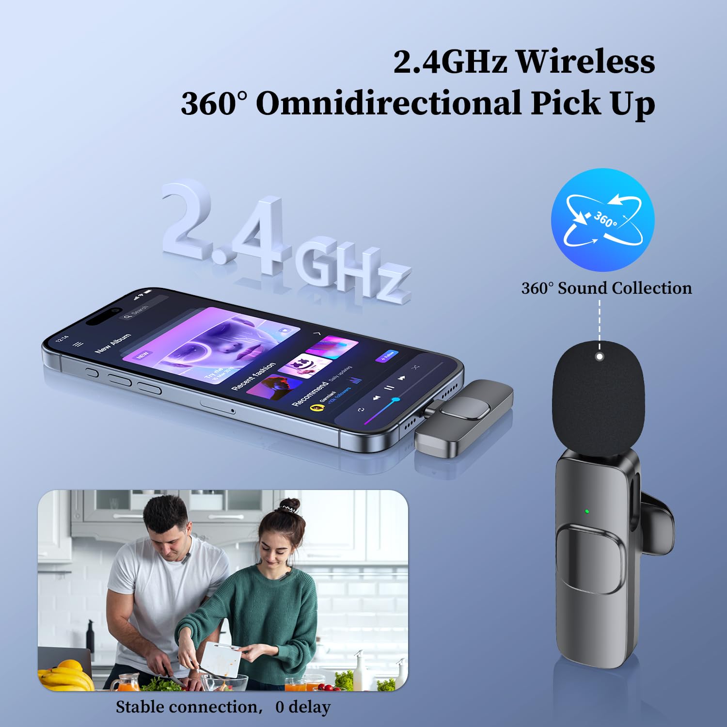ZasLuke 2 Pack Wireless Lavalier Microphone for iPhone & iPad, Mini Microphone for Video Recording, Ultra-Low Delay Noise Canceling Microphone for Vlog, YouTube, TikTok