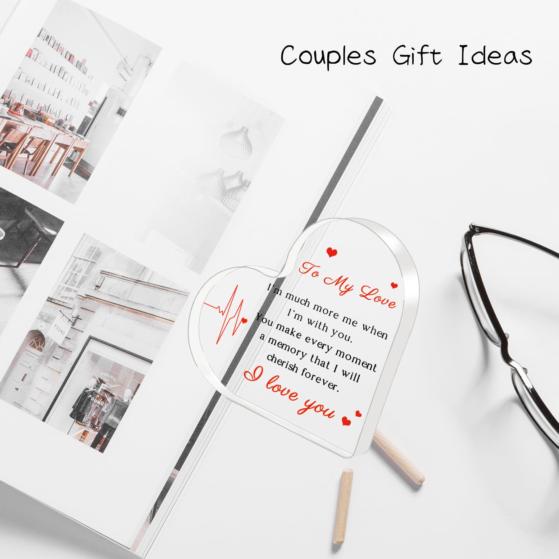 Valentines Day Gifts for Her/Him, Gifts for Boyfriend, Girlfriend - Engraved Acrylic Heart Gift 4 × 4 inch, Birthday, Anniversary, Christmas, Valentine's Gifts for Boyfriend, Girlfriend, Husband, Wife