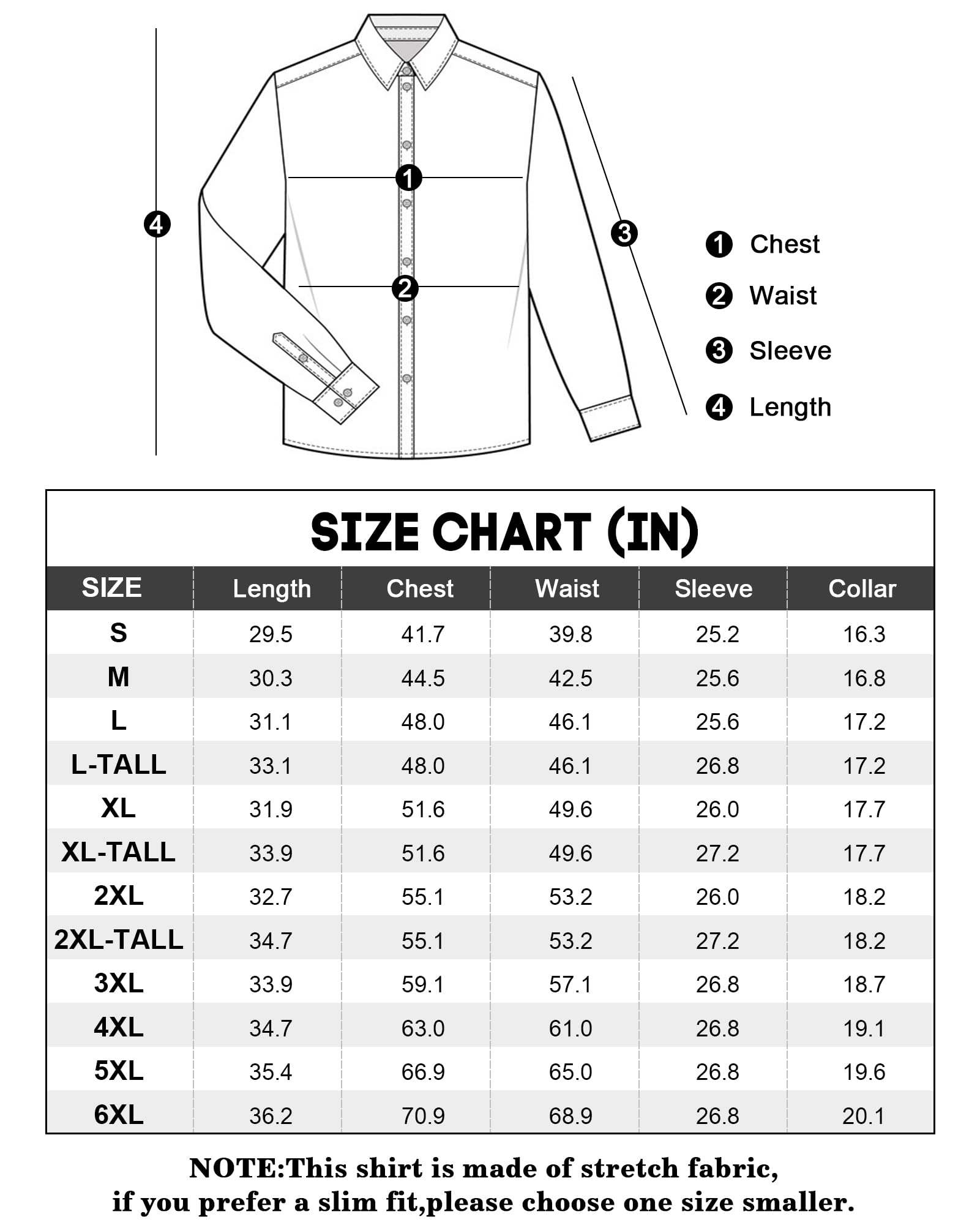 Alimens & Gentle Men's Dress Shirts Long Sleeve Stretch Wrinkle-Free Solid Formal Button Down Shirt with Pocket(Black, Large Tall