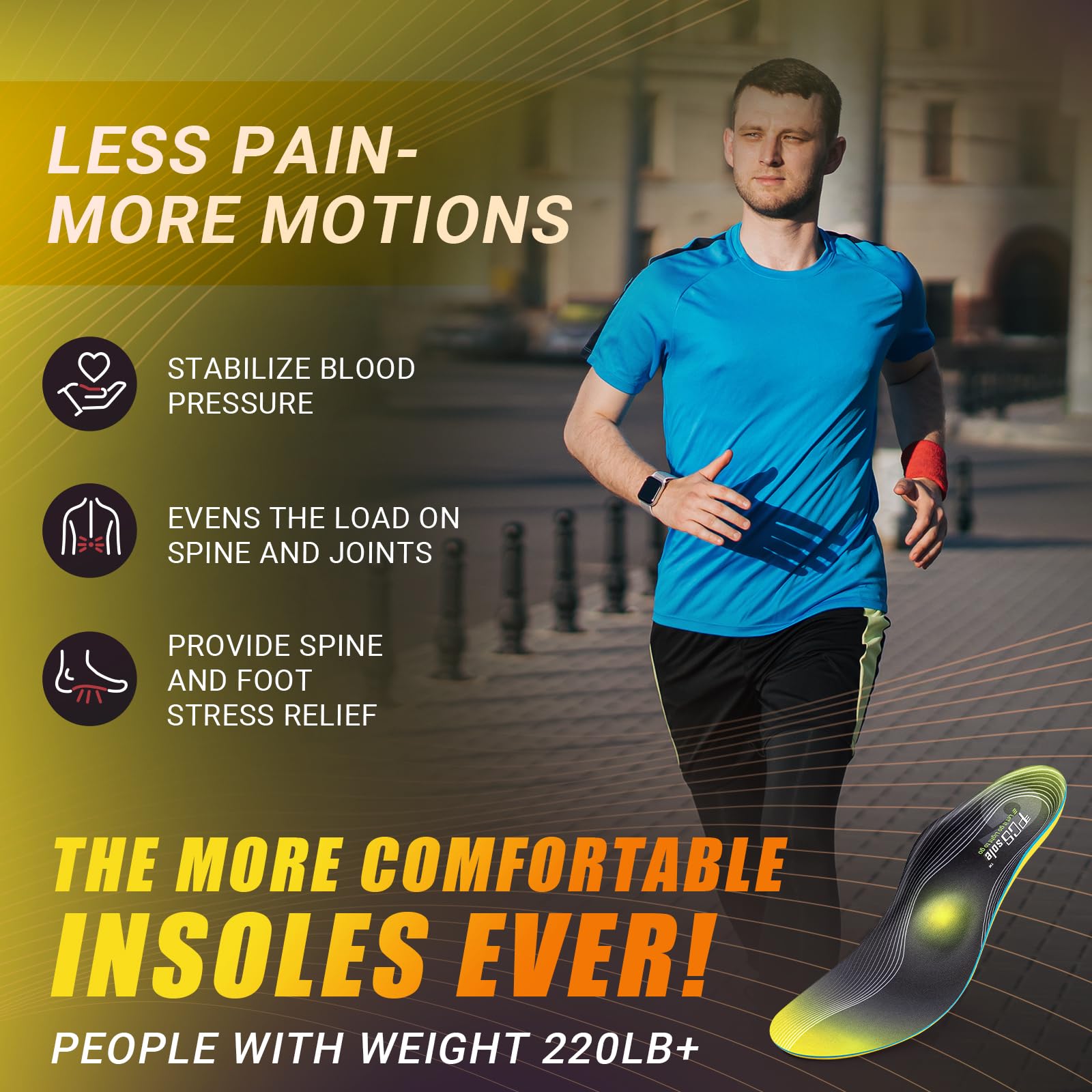 PCSsole Plantar Fasciitis Insoles - 220+lbs Heavy Duty High Arch Support Inserts Comfort Arch Support Insoles with Shock Absorbing Gel - Flat Feet - Orthotic Foot Pain Relief Insoles for Men Women