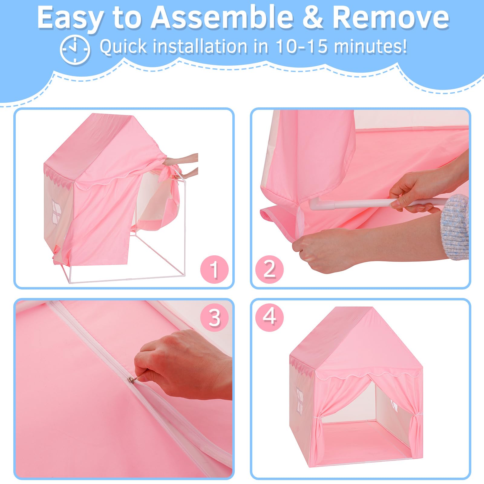 Kids Tent with Padded Mat, Kids Play Tents for Toddlers, Pink Girls Princess Tents Playhouse for Indoor Outdoor, Tent Gift Toys for Girl Toddler Children, 47x39x51inch