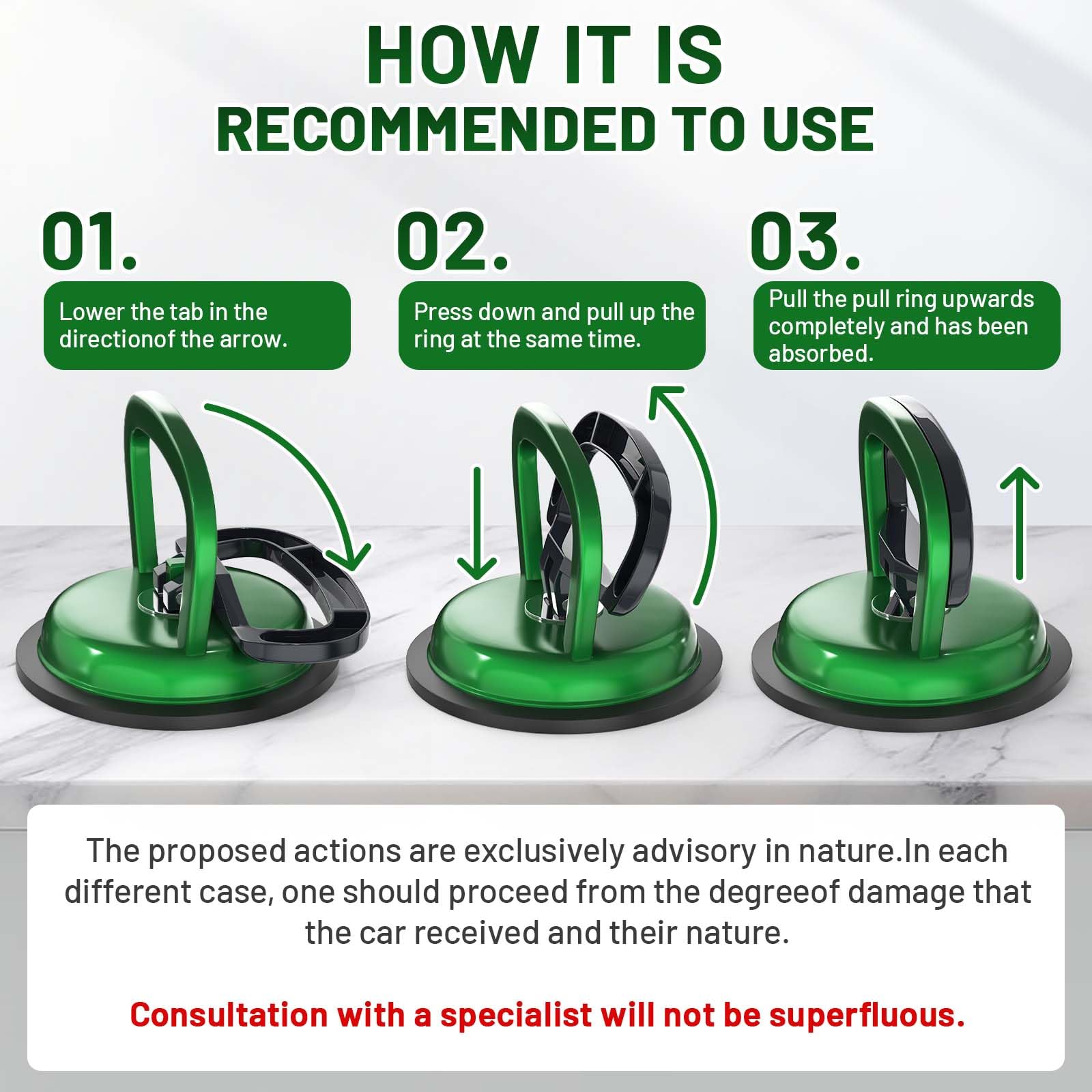 PHIXBEAR Powerful Metal Car Dent Puller 3pcs, Body Repair Dent Removal Tools for Car,Headlight,Car Mirror, Glass, Screen, Mobile Objects, Car Suction Cups