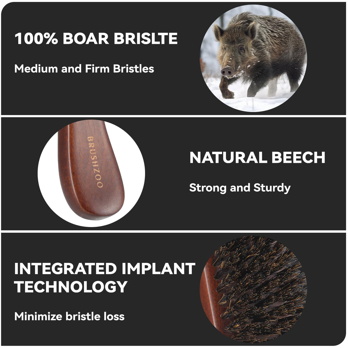 O BRUSHZOO Beard Brush for Men Smooths Softens Beard and Exfoliates Skin and Scalp, 100% Boar Bristle Beard Brush for Berad & Short Hair Detangle add Natural Shine