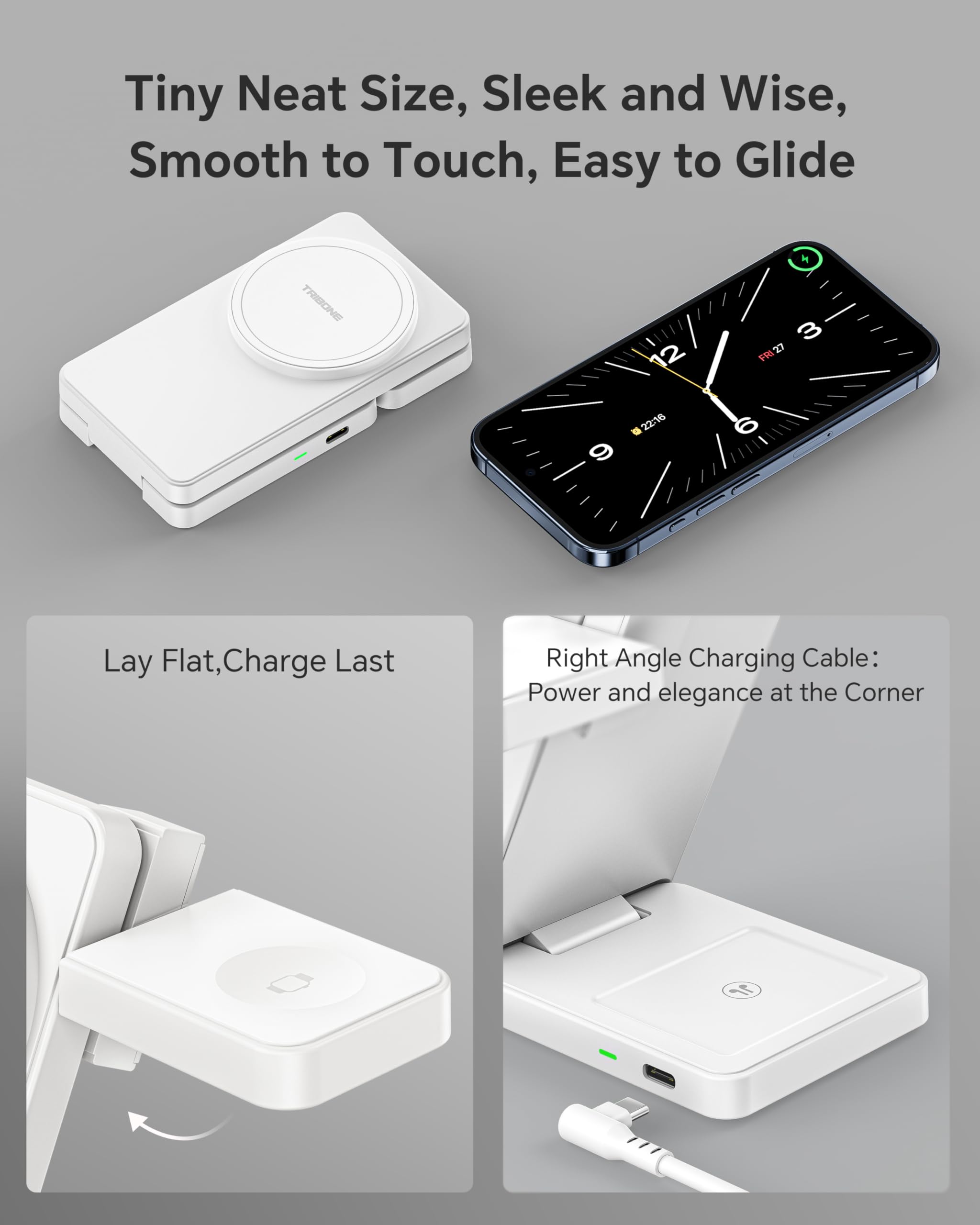 3 in 1 Charging Station for iPhone 16 15 14 13 12, 11 X 8 Series (with MagSafe Case), Wireless Charger for Apple Watch,Travel Magnetic Charging Stand for AirPods (White)