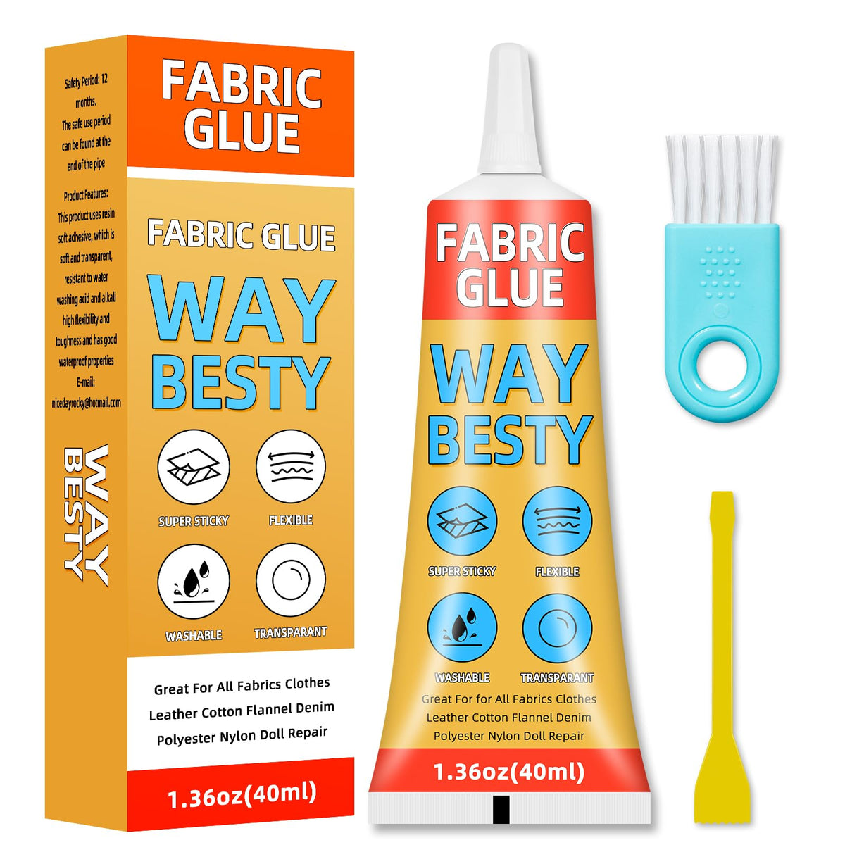 Fabric Glue Permanent, 40ml Liquid Stitch Fabric Glue for Clothing Permanent Washable, Patches, Denim, Leather, Polyester, Flannel, Cotton-Mighty mend it Waterproof (1 Pack 1.36oz)