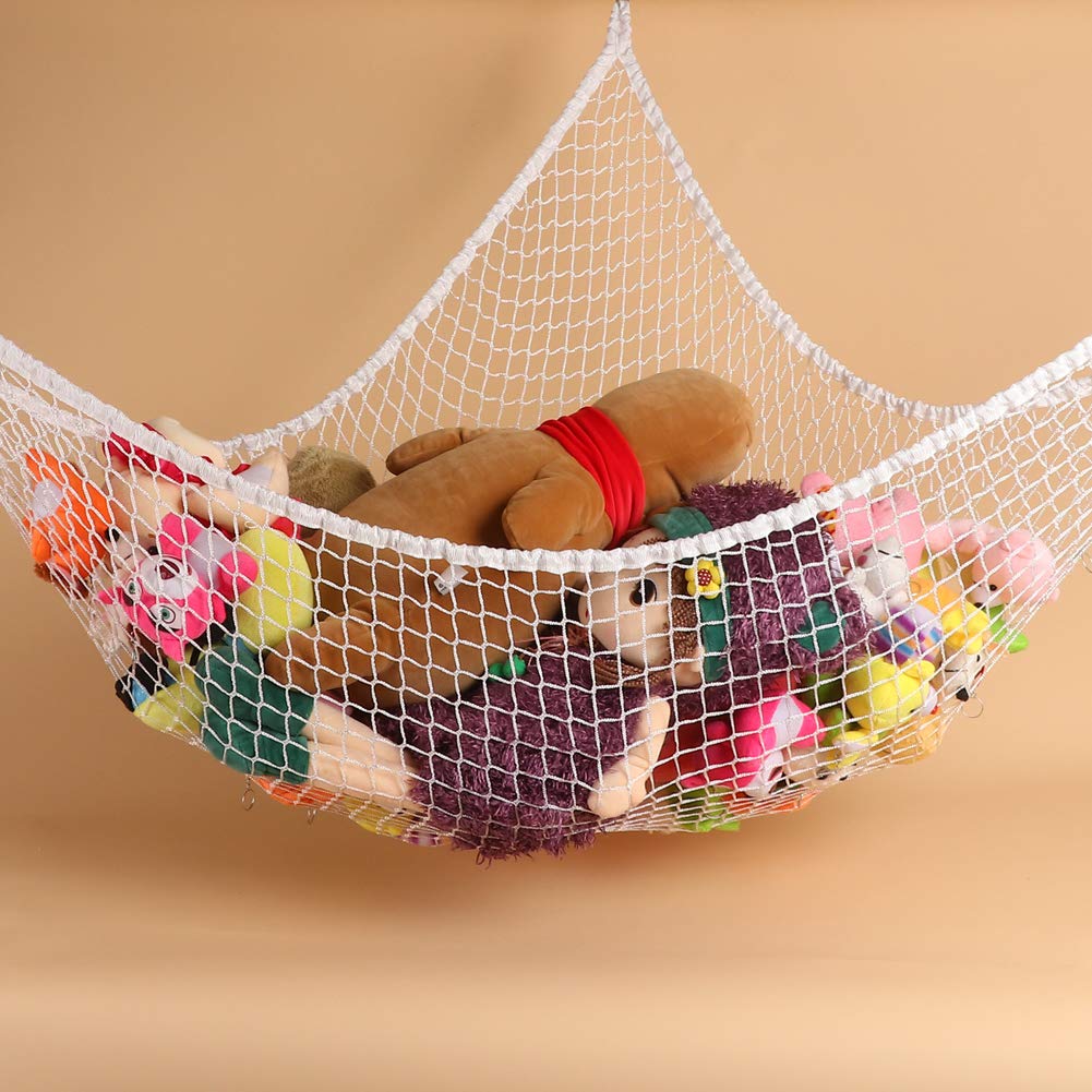 Stuffed Animal Hammock, Toy Hammock Storage Net, LXUNYI Mesh Toy Net Holder Jumbo Wall Corner Giant Baby Kids Children Stuff animals Hammocks Net Organizer for Bedroom (White, 70 inch)