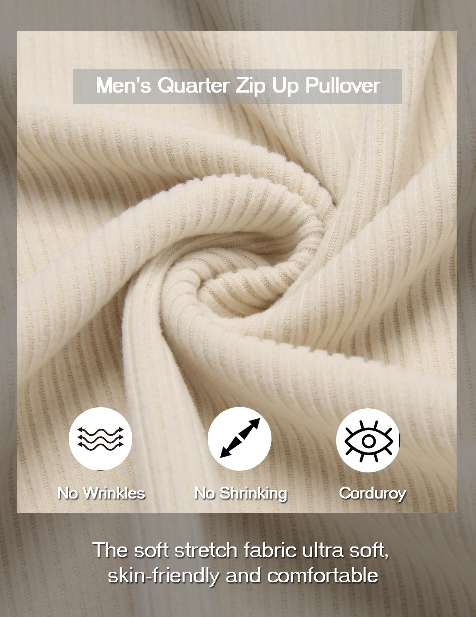 COOFANDY Mens Quarter Polo Mock Neck Corduroy Pullover Casual Solid Sweatshirt Beige