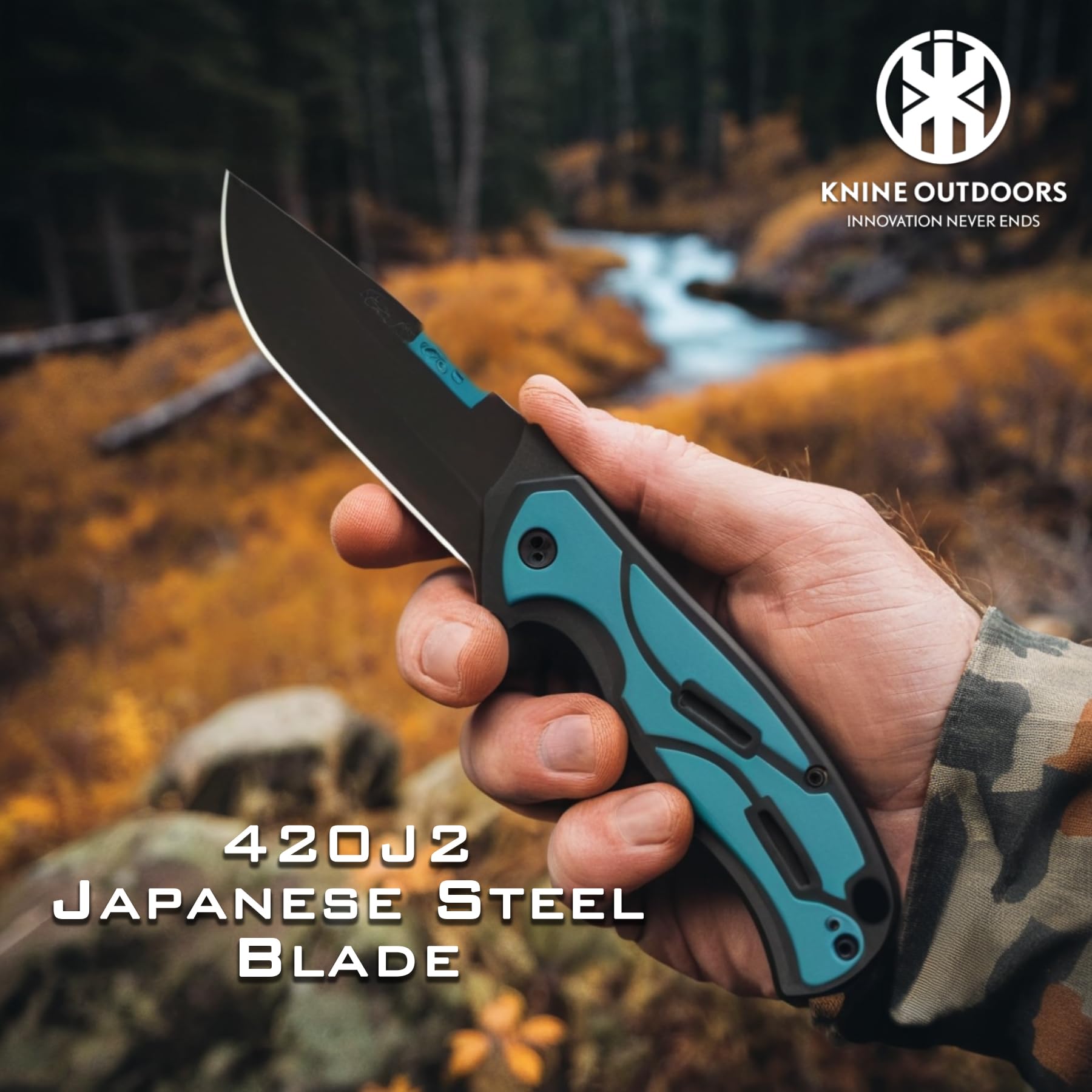 KNINE OUTDOORS Hunting Pocket Knife with Replaceable Blades and Clip, Skinning and EDC for Deer Hunting, With 9 Blades (Blue)