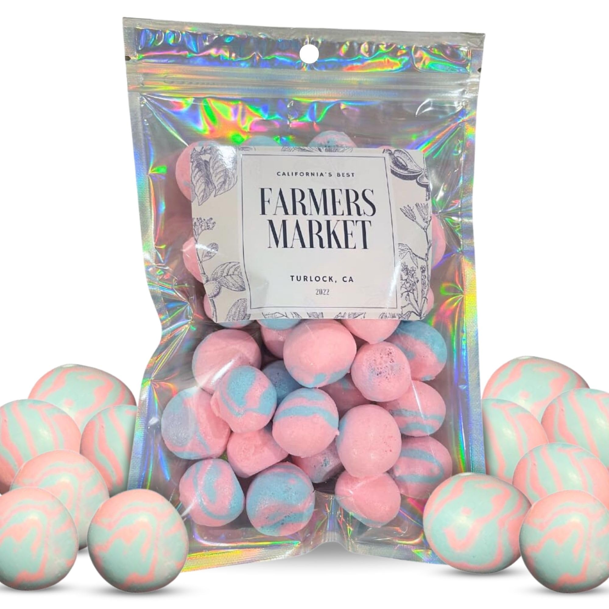 Farmers Market Cotton Candy Taffy - Blue And Pink, Freeze-Dried Freshness, Fluffy, Soft Texture - Whipped Cotton Candy Taffy, (2 oz)