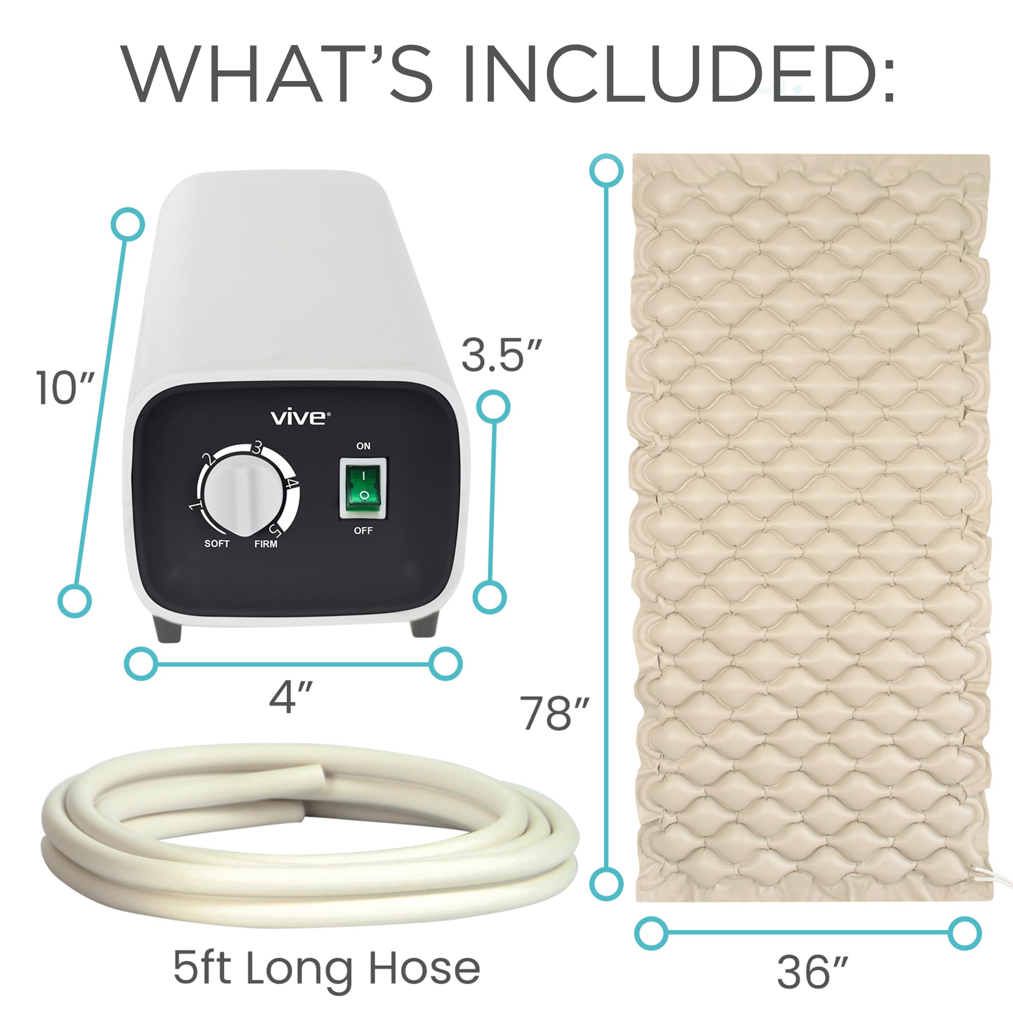 Vive Alternating Air Pressure Mattress Pad - The Original Bed Sore Prevention Solution - Hospital & Home Mattress Topper - Includes Waterproof, Heat Resistant Ulcer Cushion Pad & Whisper Quiet Pump