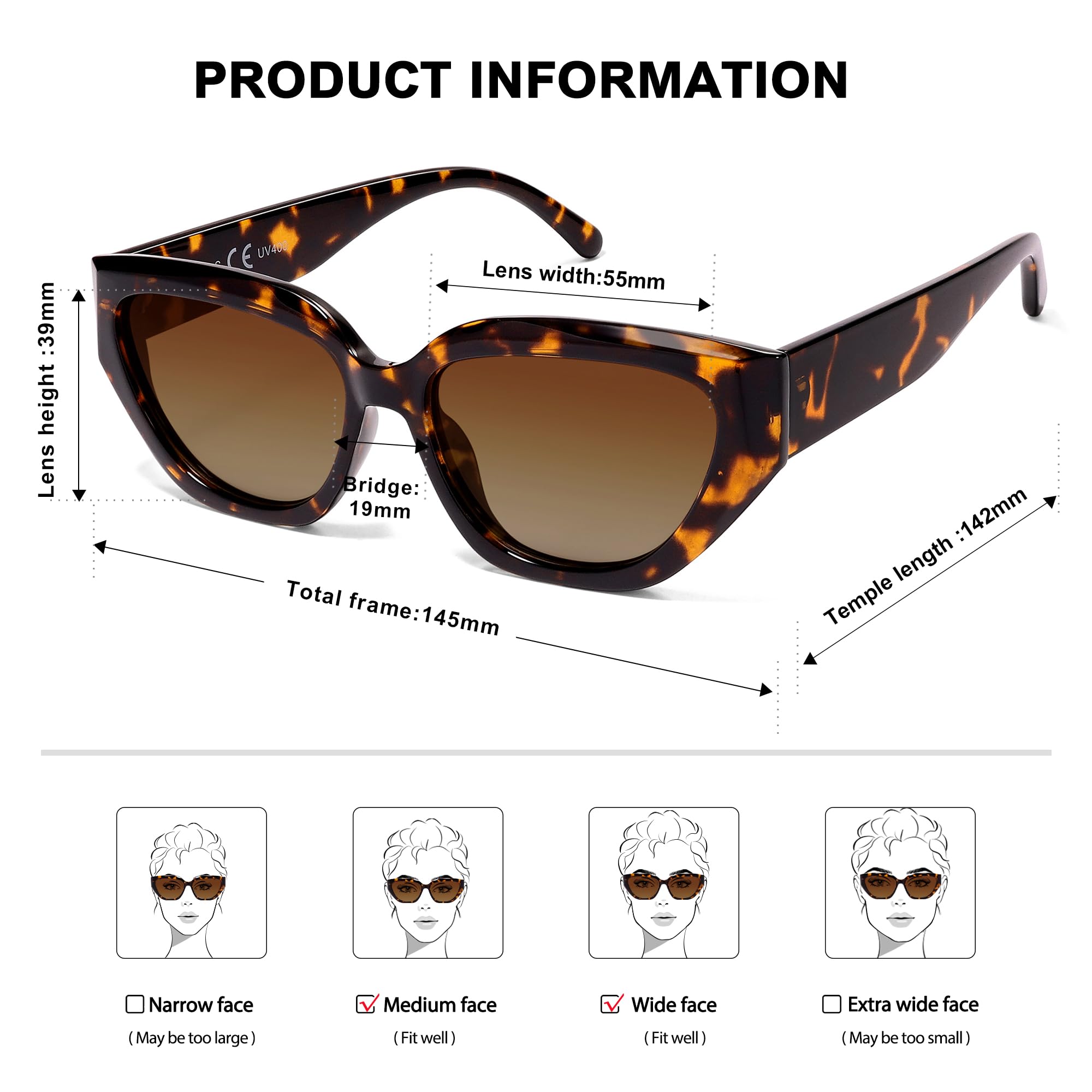 SOJOS Trendy Cute Cat Eye Polarized Sunglasses for Women Fashion Cateye Womens Sunnies SJ2237, Brown Tortoise Frame Brown Grading Lens