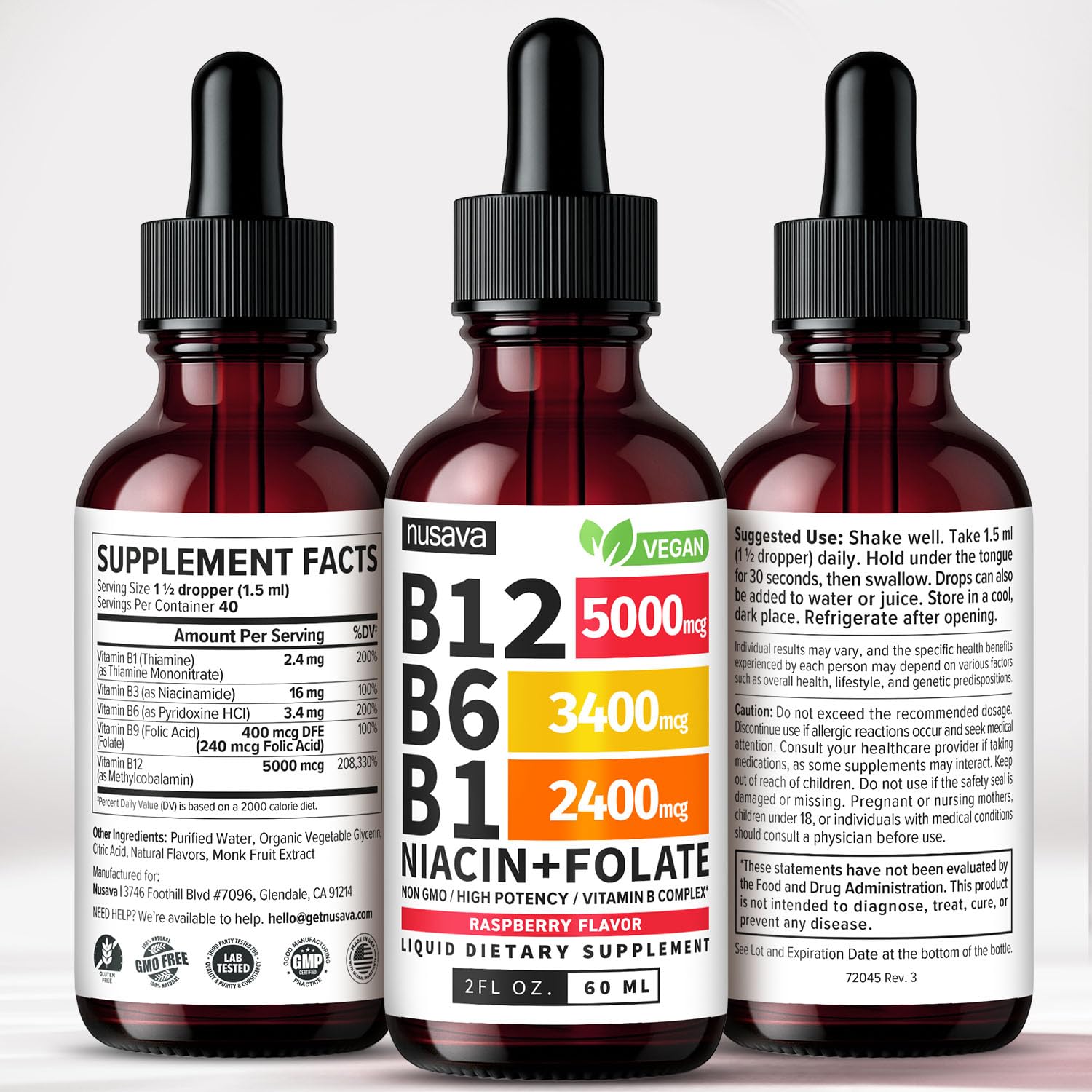 (2 Pack) Vitamin B12 and B6 Liquid Drops, B12 Sublingual Vitamin B Complex - B 12 Vitamin 5000mcg - B12 Methylcobalamin for Energy, Brain, and Heart Support with 27,200 mcg, Raspberry, 80 Servings