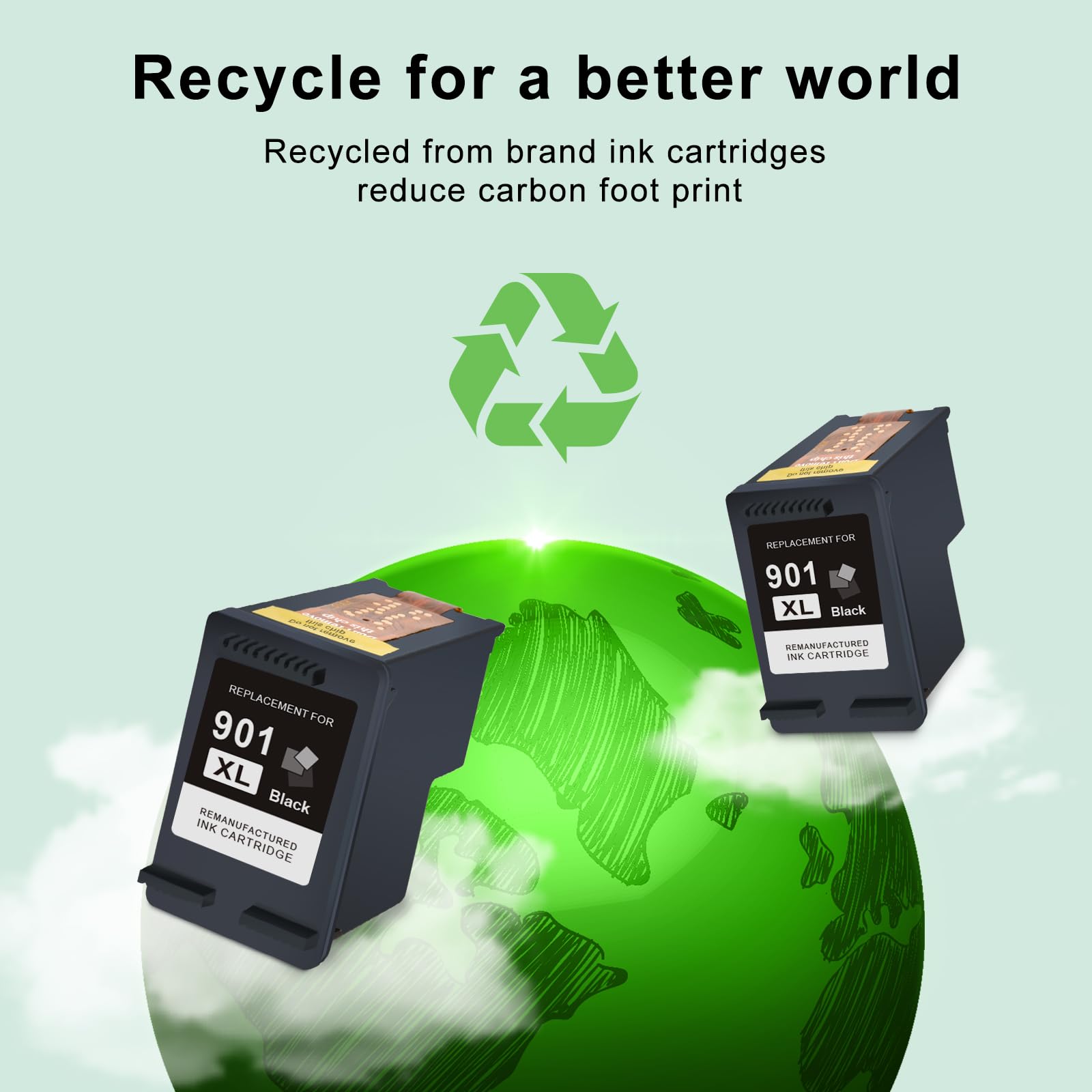 SAILNER 901XL Black Ink Cartridges(2-Pack) Remanufactured Ink for HP 901 901XL Ink Cartridges Work for HP Officejet 4500 J4524 J4540 J4550 J4580 J4624 J4680 Printer Ink 901 XL (High-Yield Black)