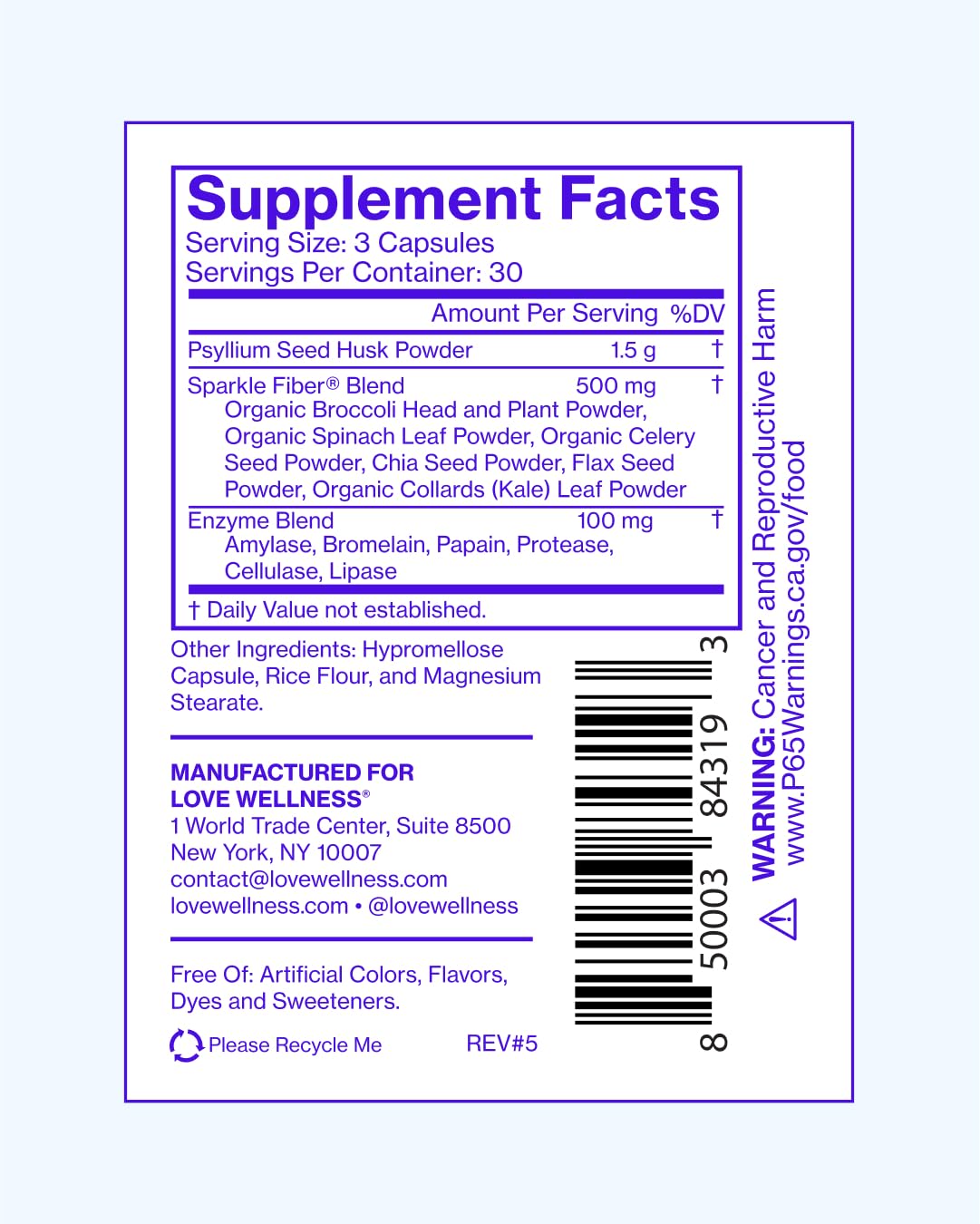 Love Wellness Sparkle Fiber | Fiber Supplement with Digestive Enzymes | Greens Superfood Powder & Psyllium Husk Powder | Promotes Gut Health for Women | Regularity & Bloating Relief | 90 Count