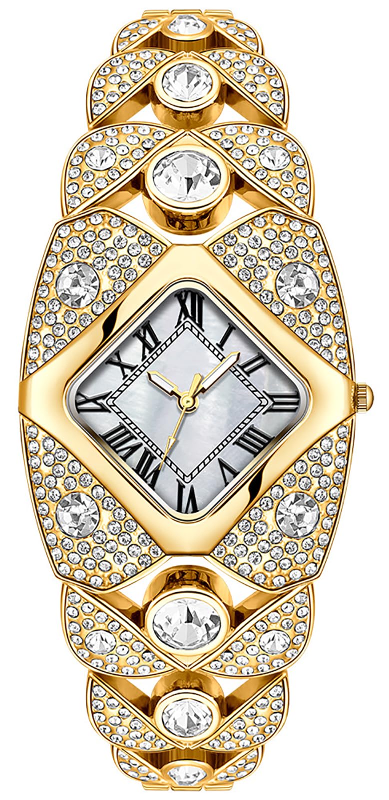 BESTKANG Elegant Women's Luxury Watch Rhombic Square Rhinestone Bracelet Roman Numerals Dial Quartz Watch Ladies Dress Analog Wrist Watches for Women (Gold White)