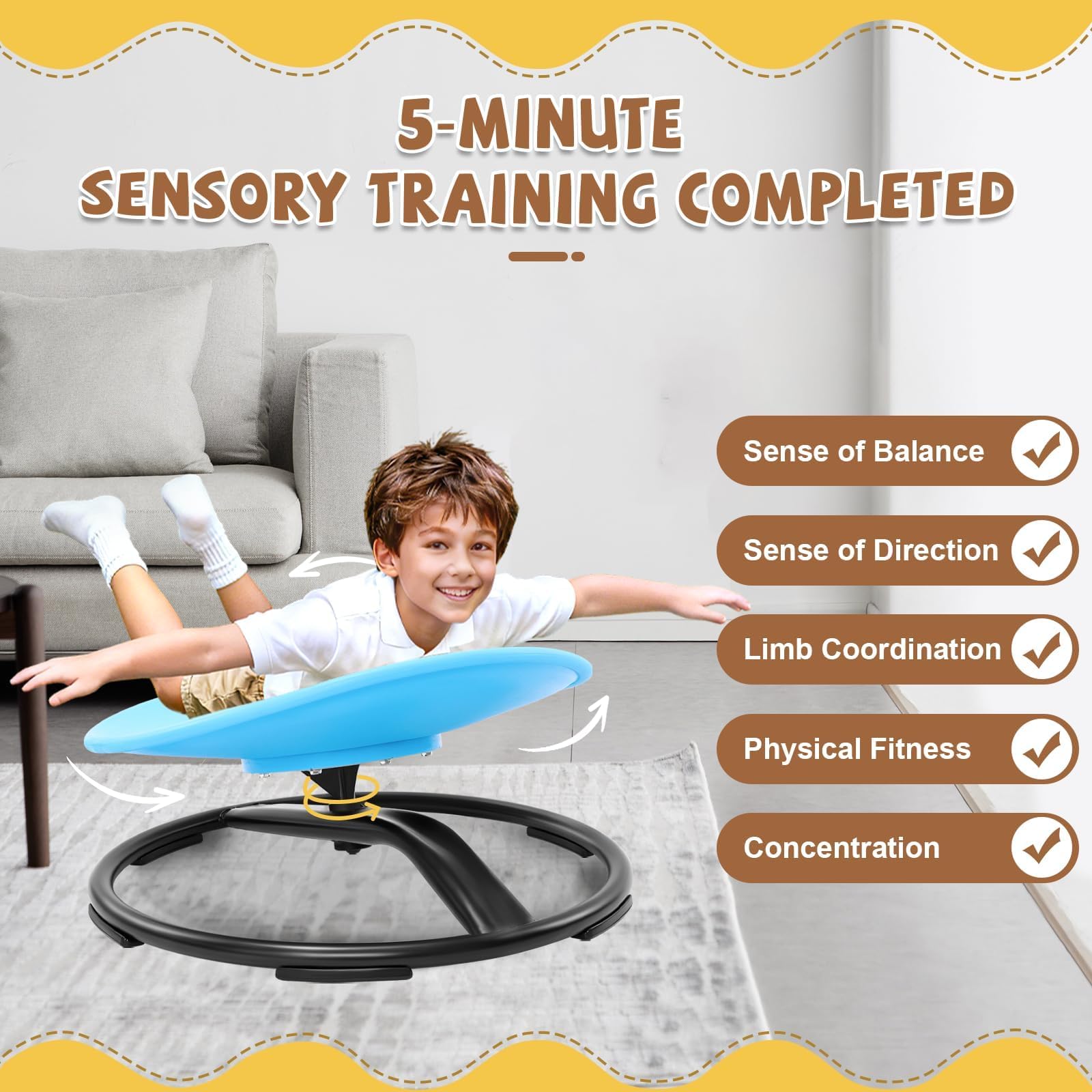 Zhenx Spinning Chair for Autistic Kids (Ages 3-18) - 220LBS Capacity Sensory Swivel Seat - Sensory Toy for Teens with ADHD/Autism - Sit and Spin Calming Gift to Improve Focus & Body Balance (Blue)
