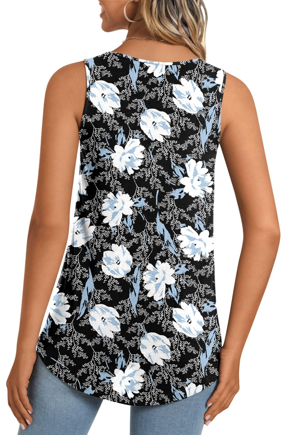 LONGYUAN Women's Tank Tops 2025 Summer Sleeveless T-Shirts Casual Tunics Loose Fitted Blouse White Lily Large