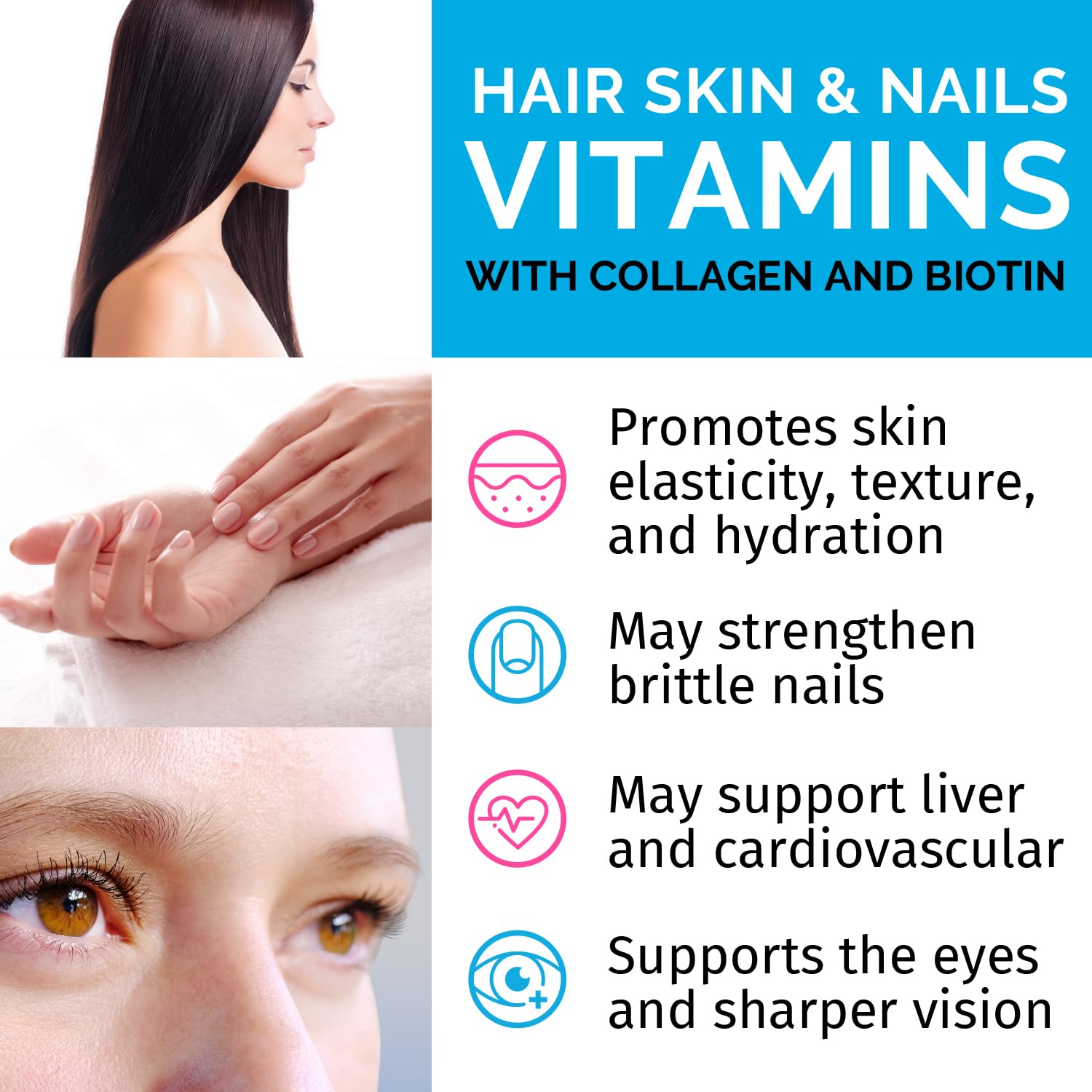 Liquid Collagen Biotin (2pk) and Nitric Oxide (1pk) Supplement Bundle - Potent Vitamins for Hair, Skin, Nails, Heart, Circulatory, and Lipid Support - Non-GMO, Vegan, Gluten-Free