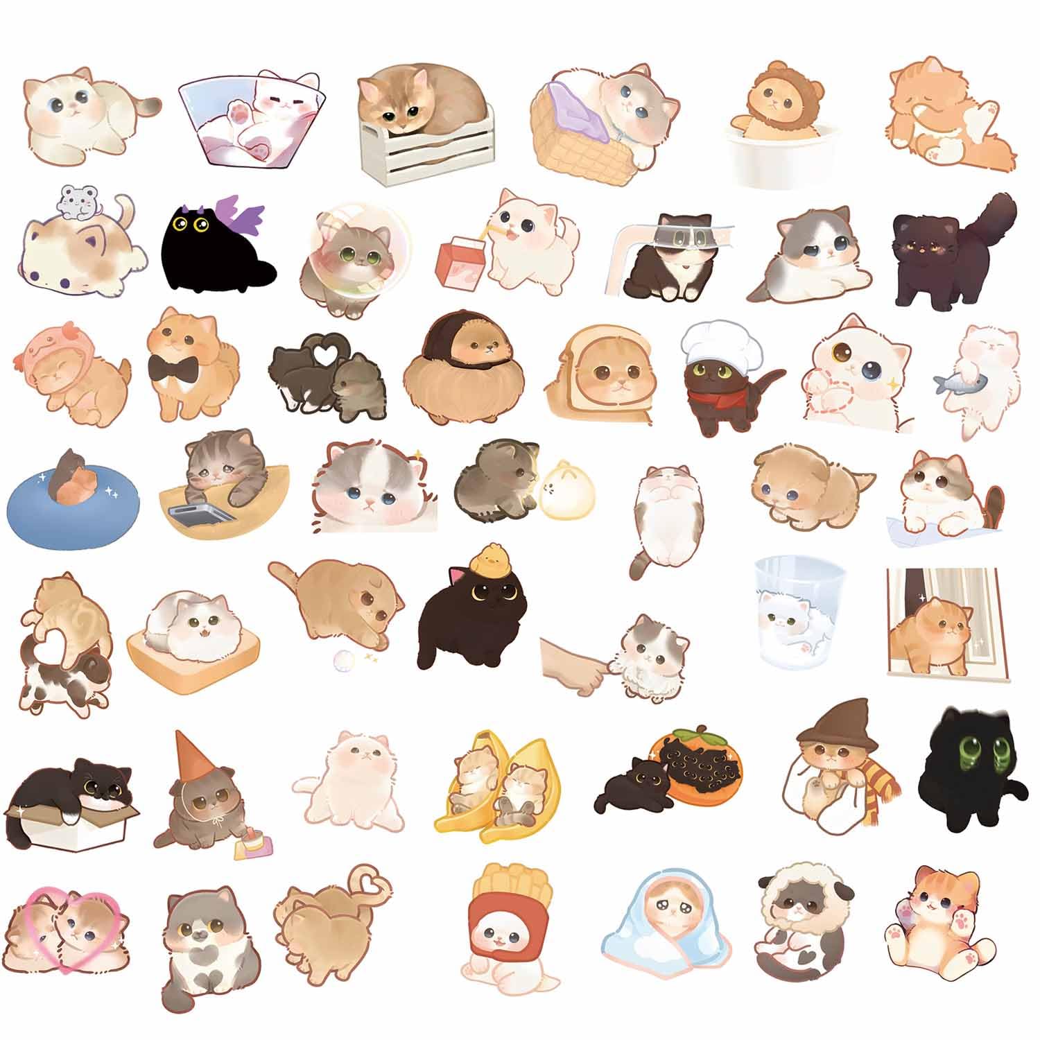 Cute Cat Stickers for Kids Teen Adults 100 Pack, Waterproof Kawaii Stickers Water Bottle Laptop Phone Case Scrapbooking, Cat Birthday Party Kawaii Gift Thing Stuff Item Boy Girl (Kawaii cat 100pcs)