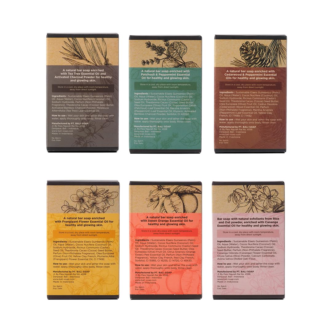 Bali Soap -Tropical & Earthy Natural Soap Bar for Men and Women with Premium Essential Oil - Handmade, Vegan, Soap for Body and Face, Plant Based Cold Process 6pc Variety Soap Pack, 3.5oz Bars