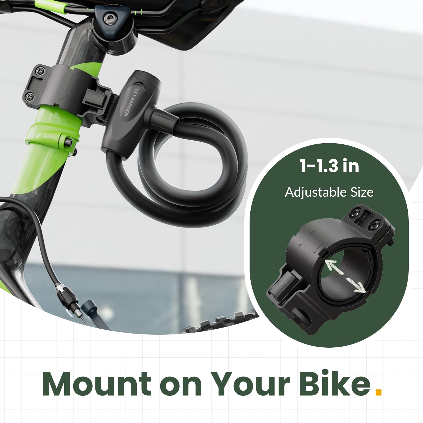 Titanker Bike Lock, Bike Lock Cable 4 Feet Coiled Secure Bicycle Lock with Keys Scooter Lock Bike Locks 1/2 Inch Thick Heavy Duty Anti Theft Bike Cable Lock with Mounting Bracket