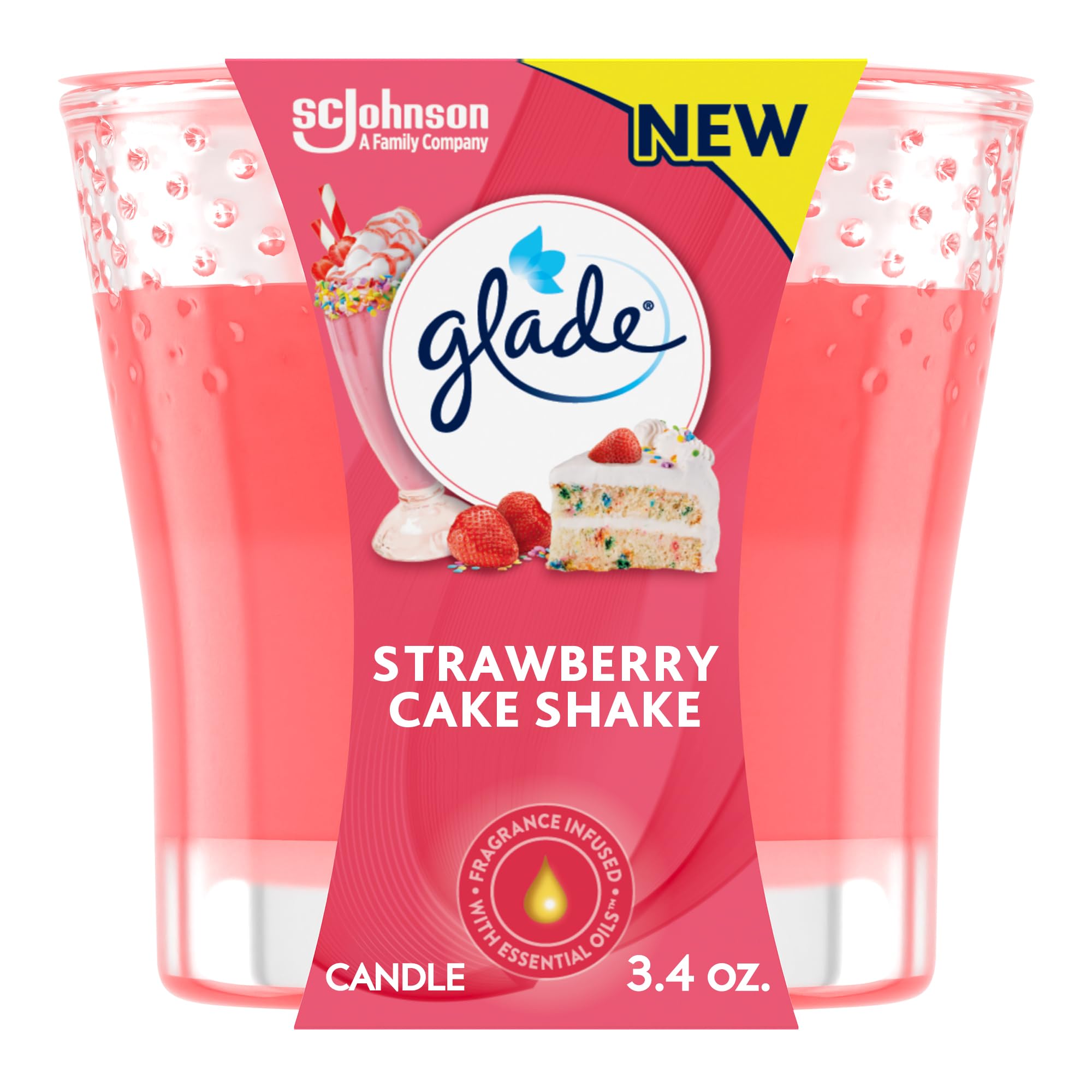 Glade Candle Jar, Air Freshener, Strawberry Cake Shake, 3.4 oz