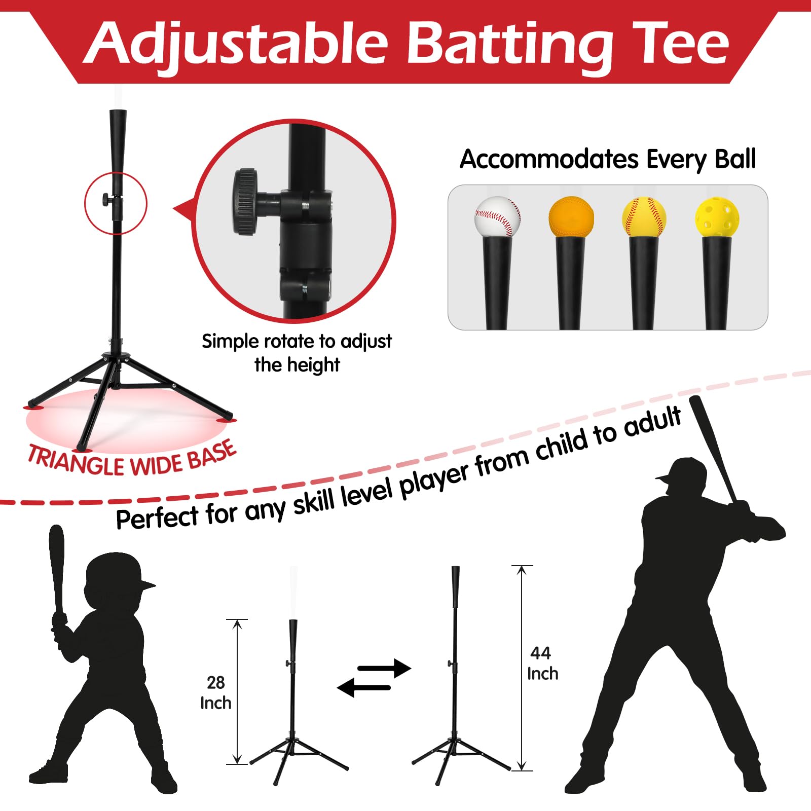 Bearwill Baseball Net, 7x7ft Baseball Softball Pitching Net with Large Ball Collection System, Hitting Net Batting Net with Tee, 2 Strike Zones, Carry Bag, Baseball Nets for Batting Hitting Pitching