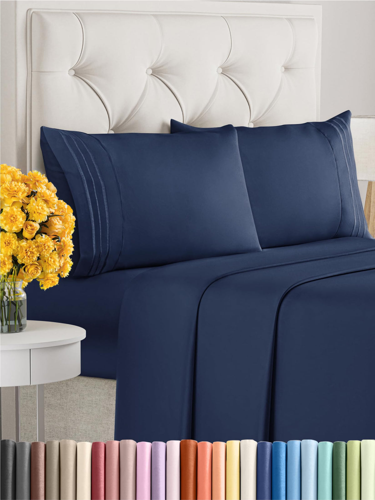 Full Size 4 Piece Sheet Set - Comfy Breathable & Cooling Sheets - Hotel Luxury Bed Sheets for Women & Men - Deep Pockets, Easy-Fit, Extra Soft & Wrinkle Free Sheets - Navy Blue Oeko-Tex Bed Sheet Set