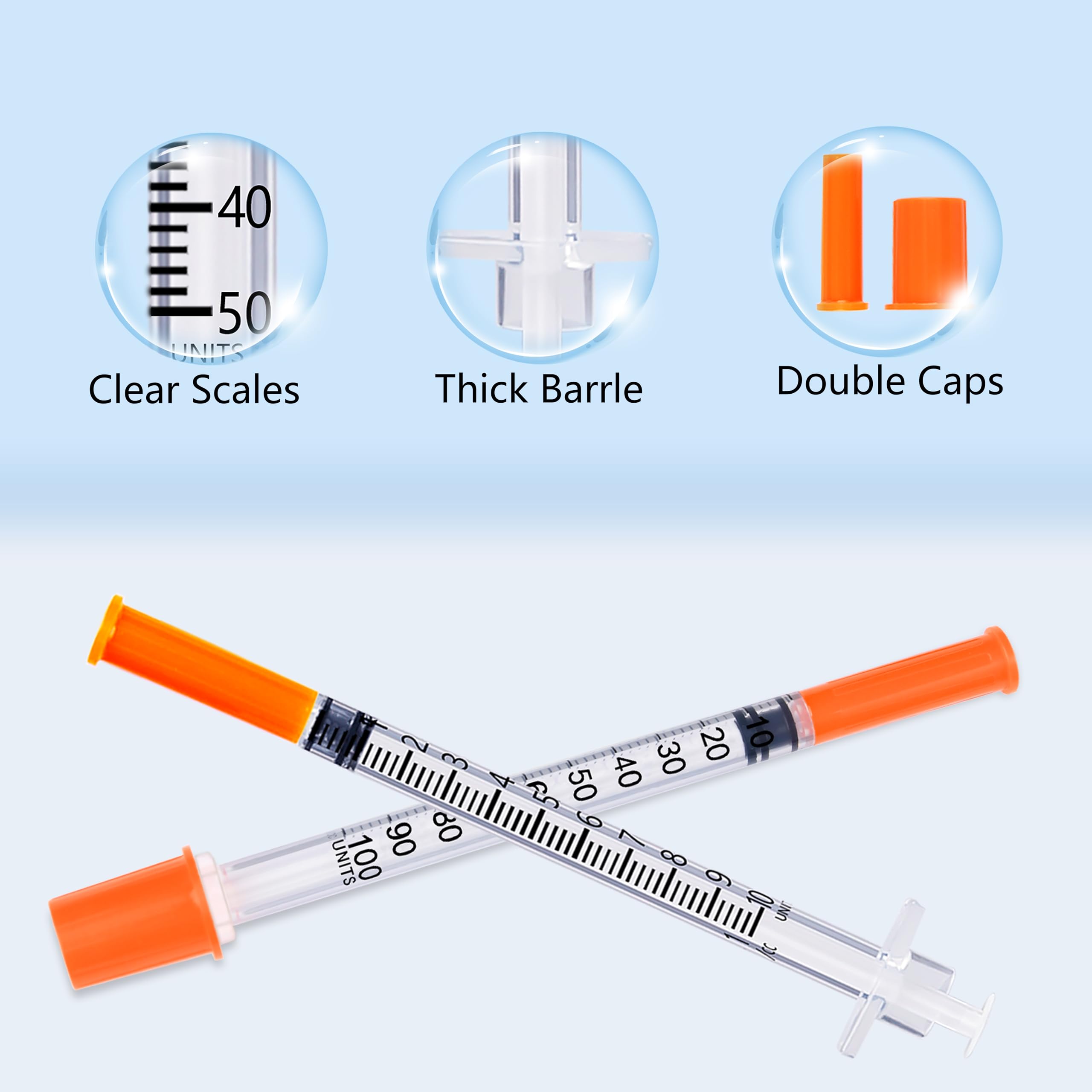 U-100 Syringe 1ml/cc 29G 1/2" Scientific Lab Syringes, Pack of 100, Disposable Individual Package