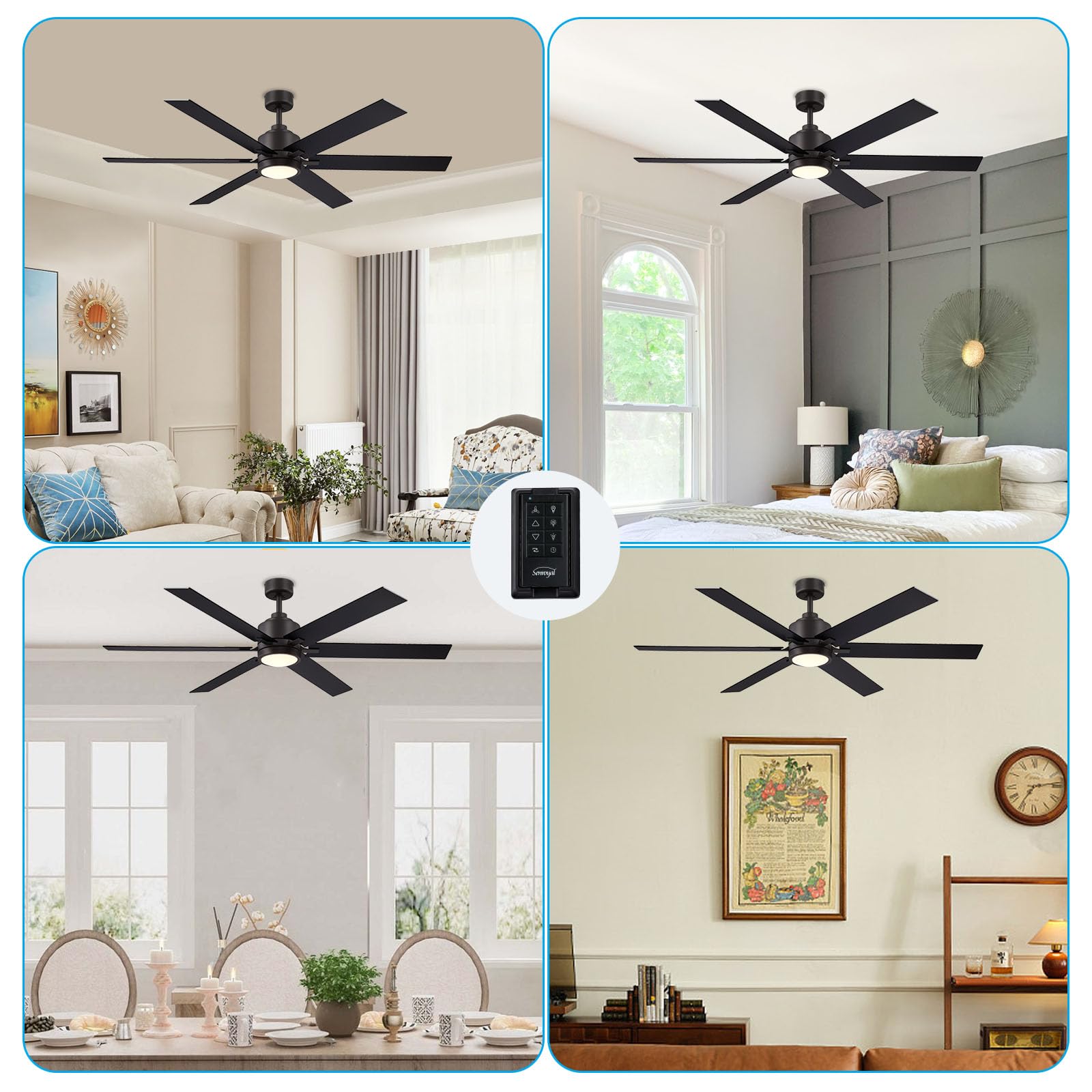 60 Inch Ceiling Fans with Light and Remote, Farmhouse Ceiling Fan with Light, Large Industrial Ceiling Fan for Living Room, Dining Room, Bedroom, Reversible DC Motor, 6 Speed, Black Bronze