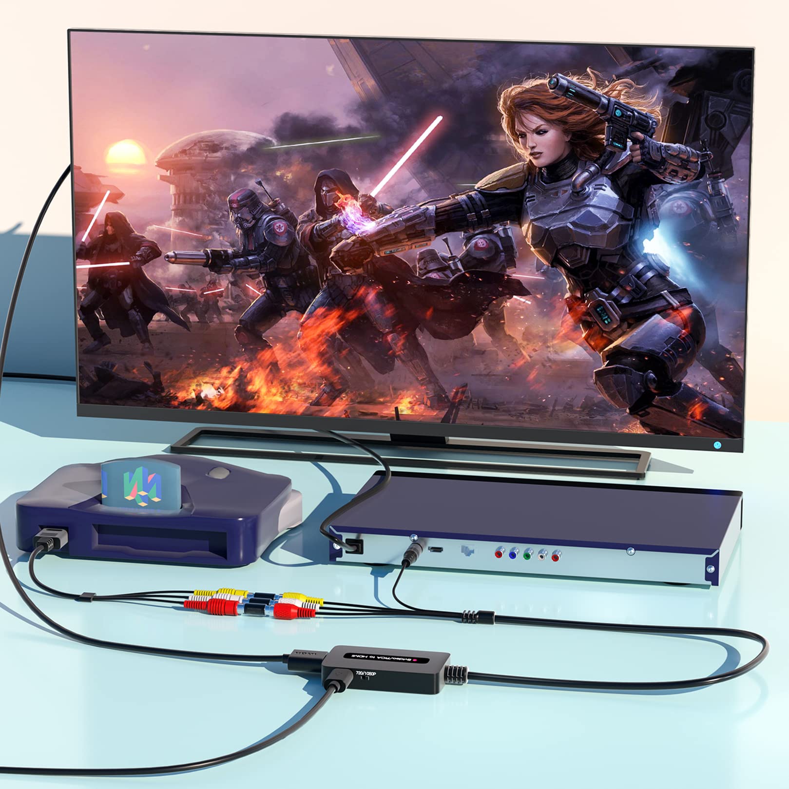 Sedytetoc RCA Svideo to HDMI Converter with HD Cable(RCA and Svideo Integrated), CVBS Composite AV to HDMI Converter
