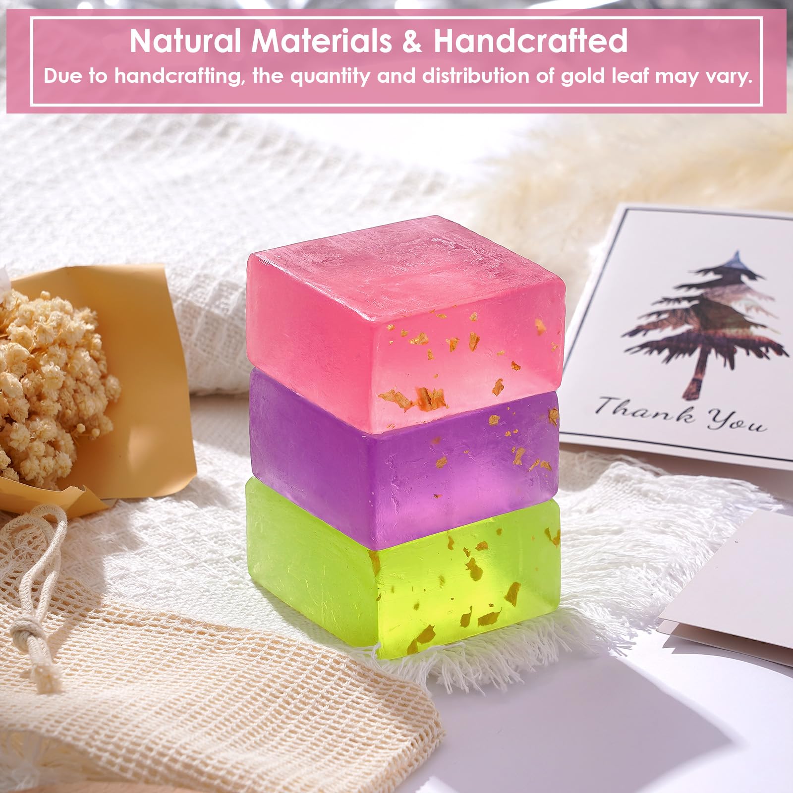 ToiyBosm Inspirational Gifts for Women, Thinking of You Gifts, Self Care Gifts for Women, Bath & Body Handmade Soap Gift Set for Women, Mom, Sister(Rose,Lavender, Green Tea-300g)