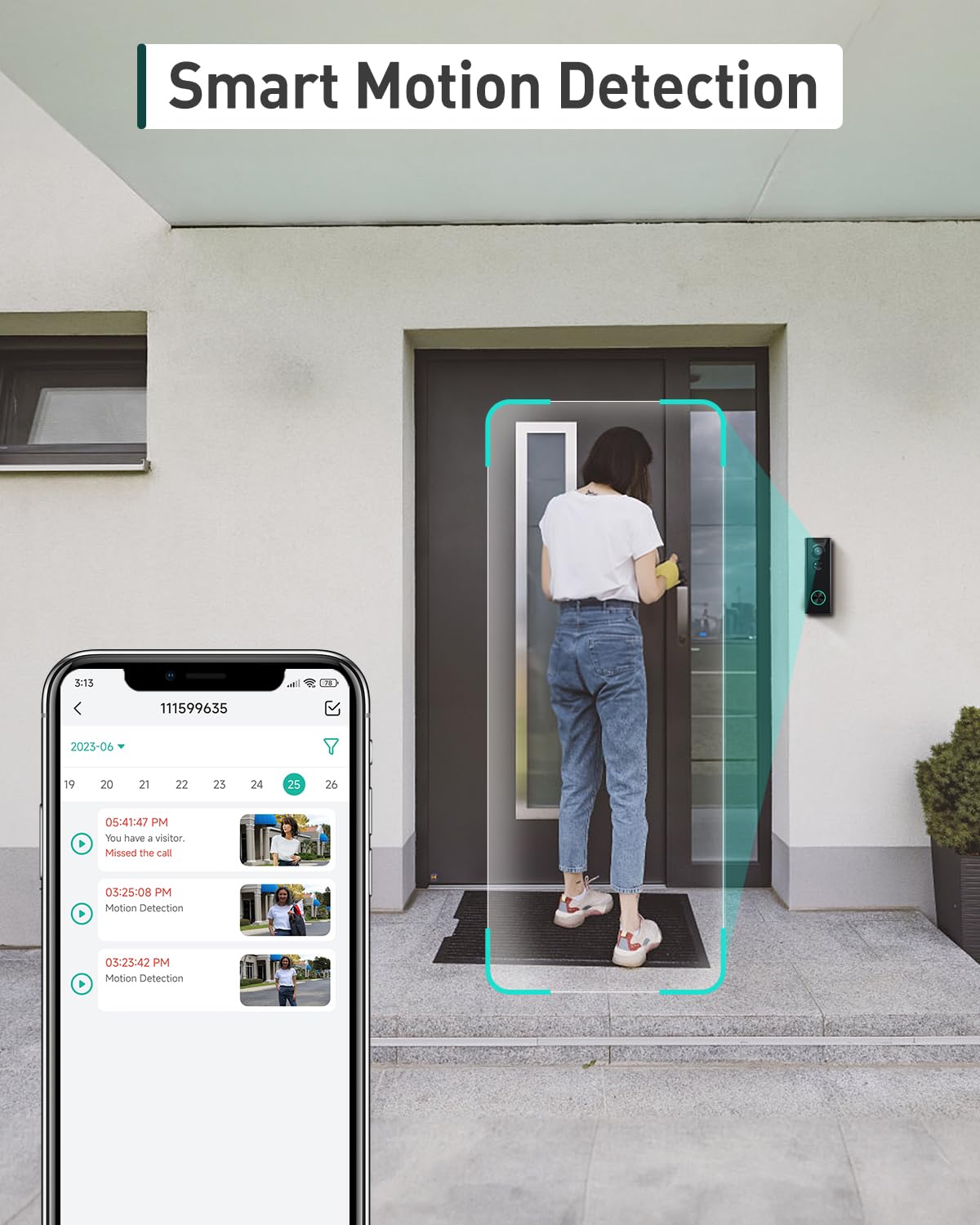 Video Doorbell Camera Wireless with Chime, with Multi-angle Bracket, No Subscription, Voice Changer, 2-Way Audio, Motion Detection, 1080P, Night Vision, 2.4G, IP66, Battery Powered, Works with Alexa