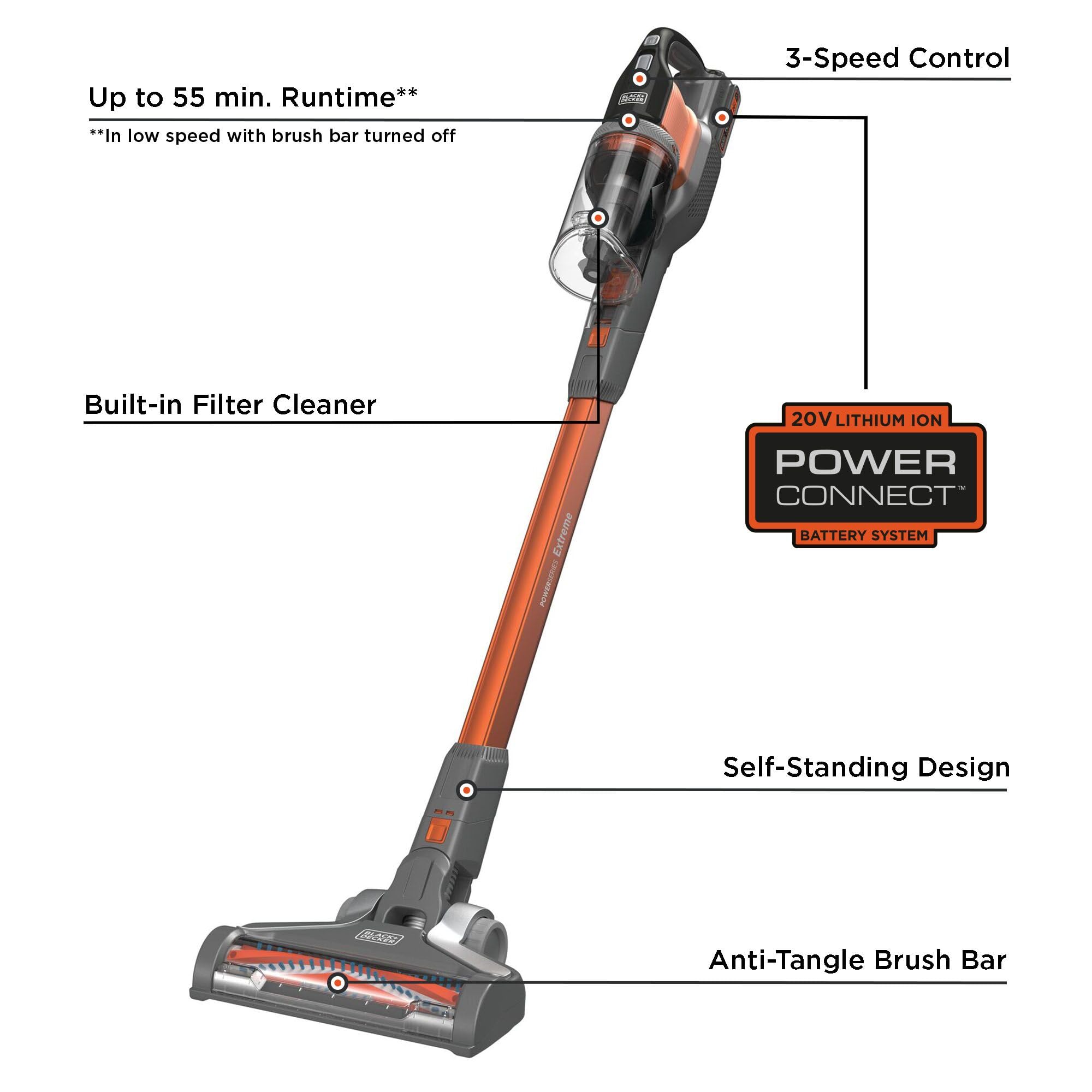 BLACK+DECKER POWERSERIES Extreme Cordless Stick Vacuum Cleaner with Removable 20V MAX Battery and Vacuum Accessories (BSV2020)