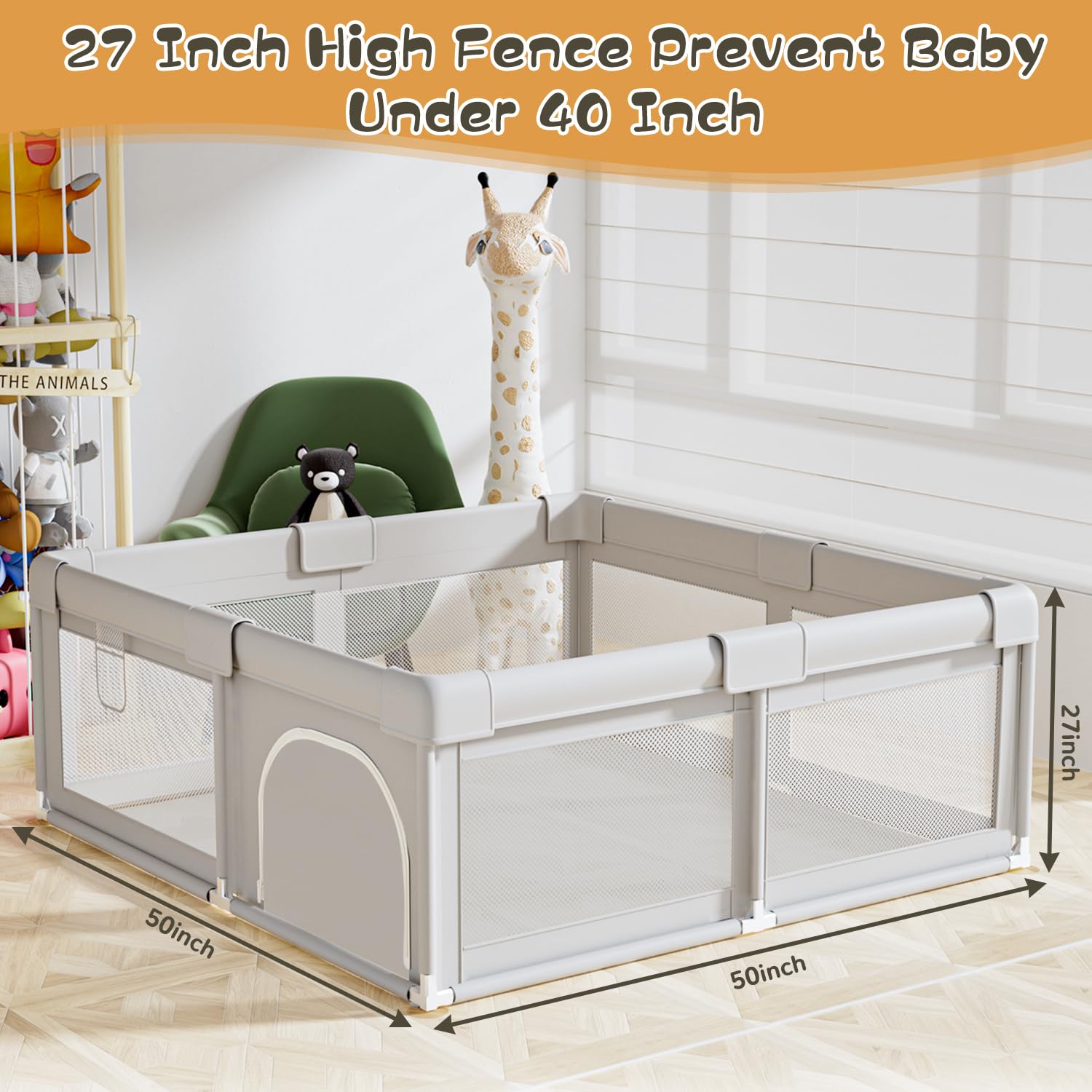 Hiaksedt Baby Playpen 50x50 Inch, Play Pens for Babies and Toddlers Baby Fence Baby Play Yards for Indoor & Outdoor with Breathable Mesh Anti-Fall Playpen