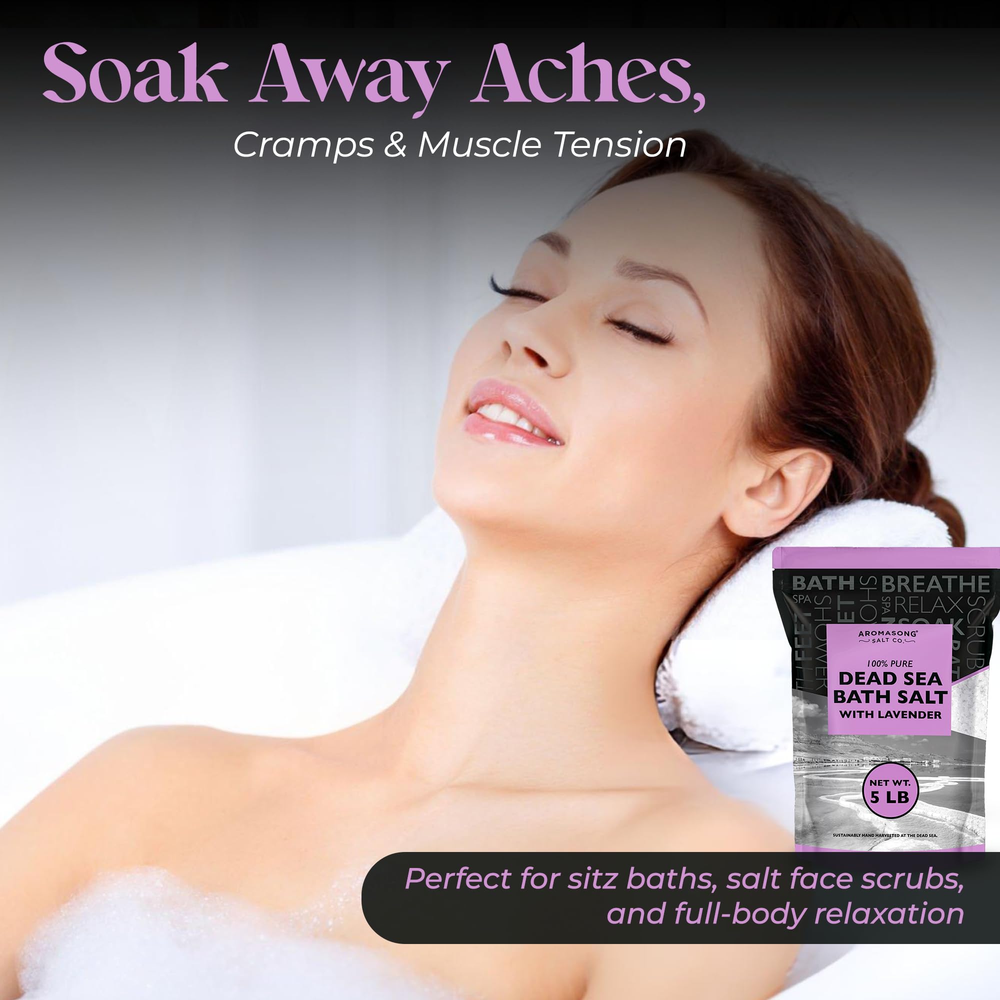 Aromasong Dead Sea Bath Salt 19 lb + Lavender Dead Sea Bath Salt 5 lb – Coarse Grain, 100% Natural Minerals, Skin Softening, Relaxation, Muscle Relief & Spa-Quality Soak at Home