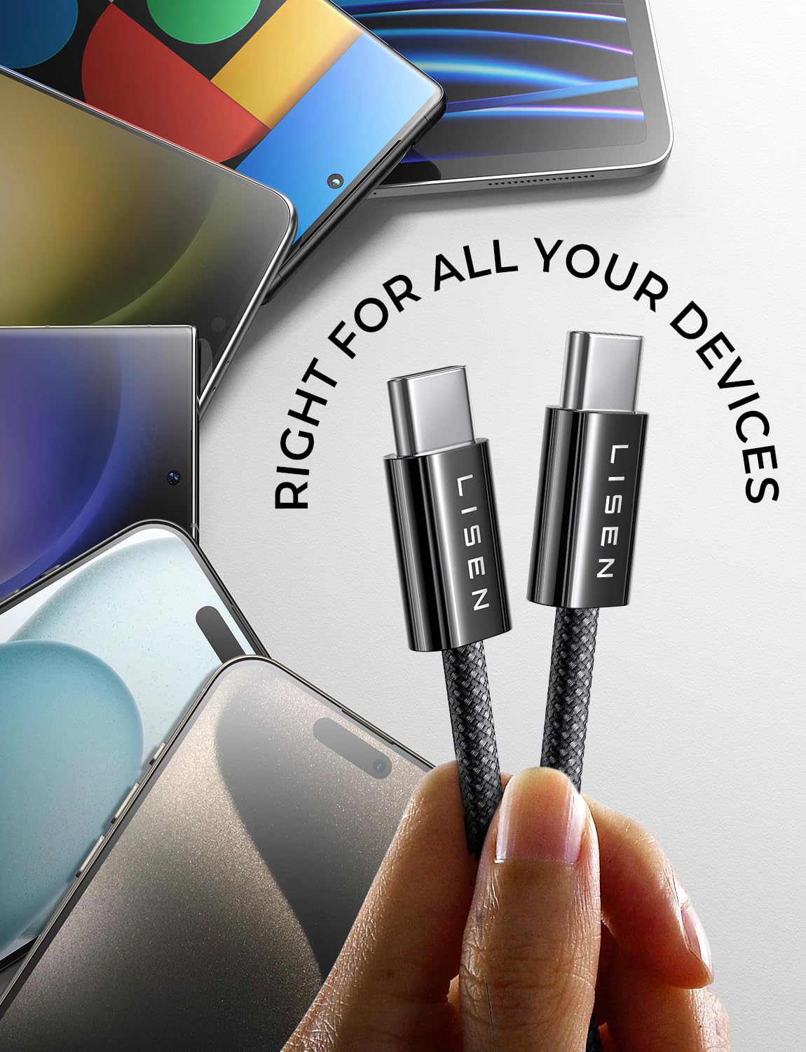 LISEN for iPhone 16 15 USB C to USB C Fast Charging, 60W 3-Pack 3.3ft USB C Cable Type C Fast Charging Charger Cable for iPhone 16 15,Samsung S24 S23 iPad Pro 13 12.9 11 inch, iPad Air 5,Black