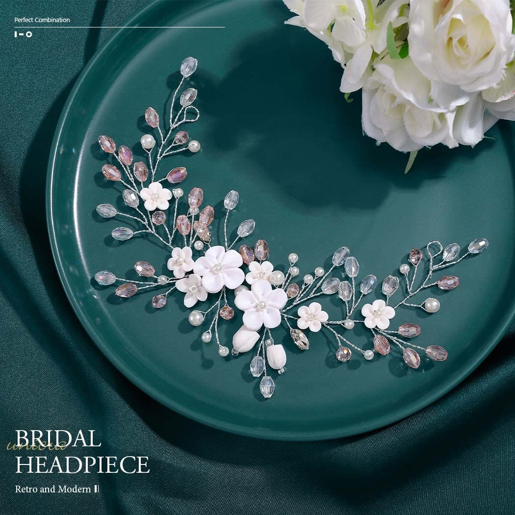 Yean Flower Bride Wedding Hair Vine Pink Rhinestone Bridal Hair Accessories Crystal Headpiece Women and Girls