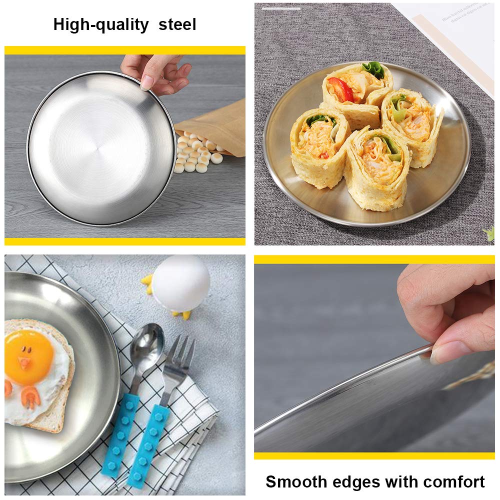 12 Pack Stainless Steel Plates, Reusable Brushed Metal Dinner Plates, Metal Dinner Dishes for Picnic BBQ Steak (sliver)