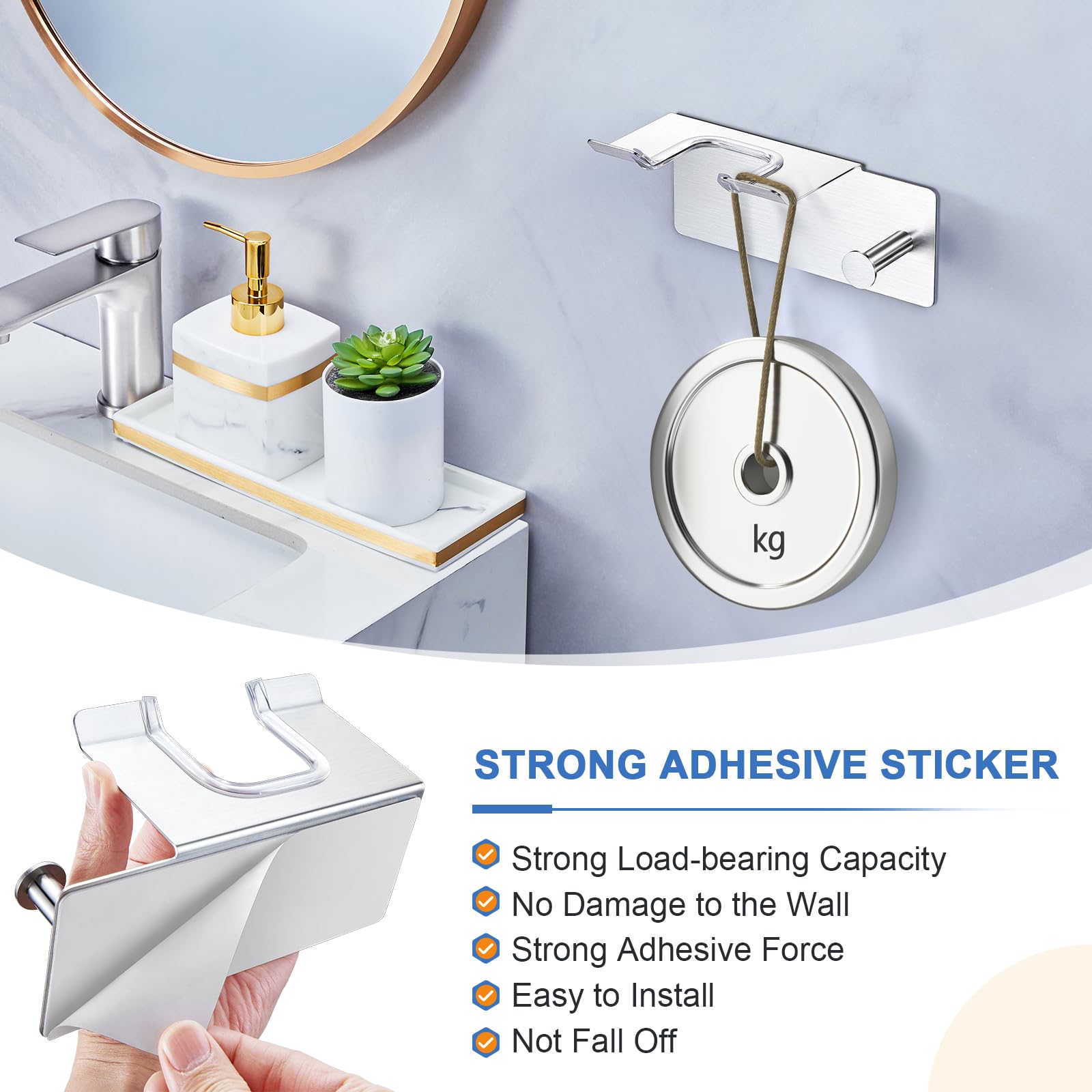 Hair Dryer Holder Wall Mounted, Blow Dryer Holder Adhesive, Stainless Steel Hairdryer Holder for Bathroom, Hair Tool Organizer with Plug&Cord for Cabinet Bathroom Bedroom Barber Shops