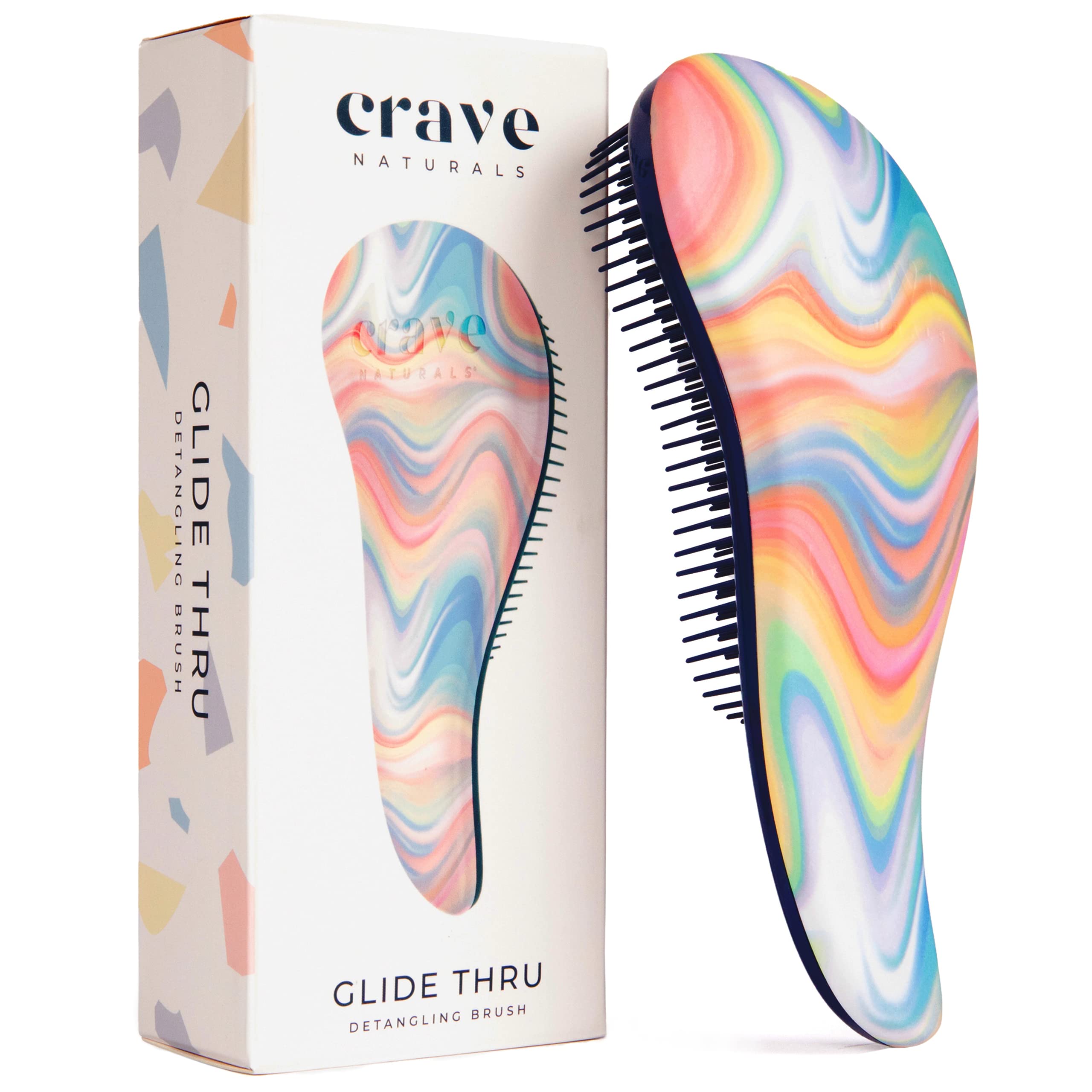 Crave Naturals Glide Thru Detangling Brush for Adults & Kids Hair - Detangler Natural, Curly, Straight, Wet, Dry Hairbrush Men&Women, Little Girl Accessories, Soft Hazy Swirl, 1 count