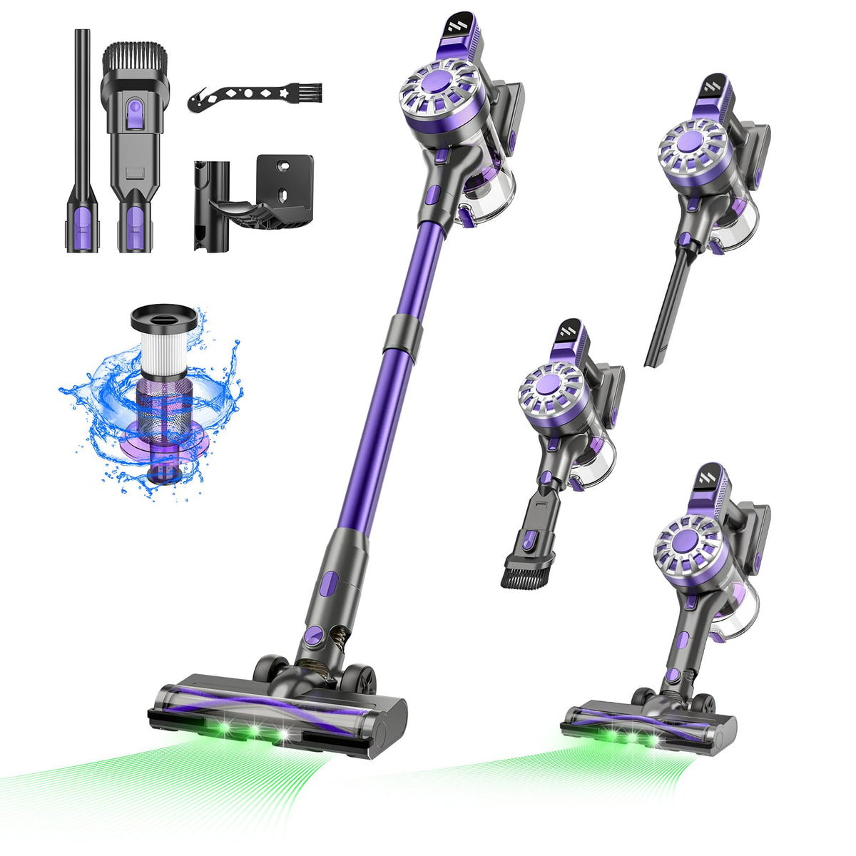 Omeser Cordless Vacuum Cleaner, Cordless Stick Vacuum Cleaner 33Kpa Powerful Suction, Recahrge Battery, 6 in 1 Lightweight and Quiet Stick Cordless Vacuum for Pet Hair/Carpet/Hardwood Floor, Purple