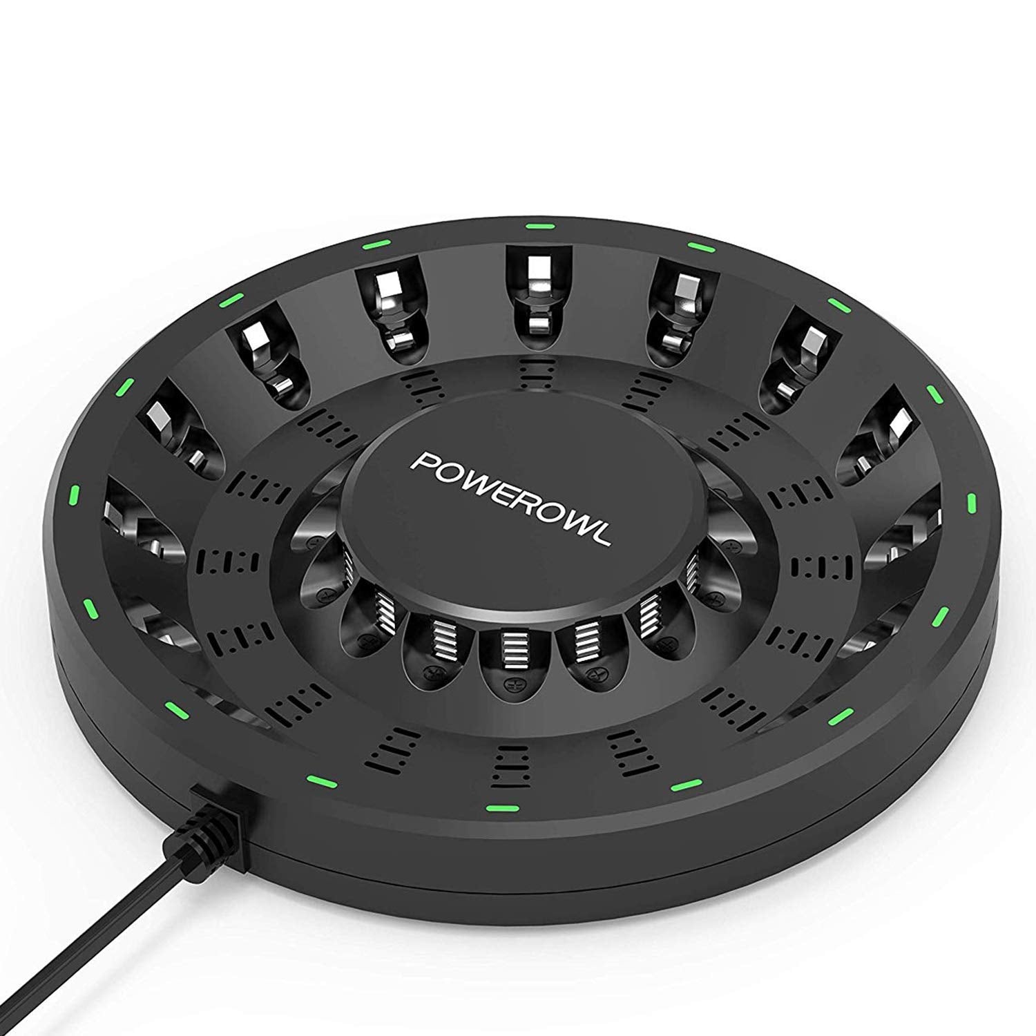 POWEROWL 16 Bay AA AAA Battery Charger (Updated, High Speed Charging) with Smart LED Light and Plug, for NIMH NICD Rechargeable Batteries and More